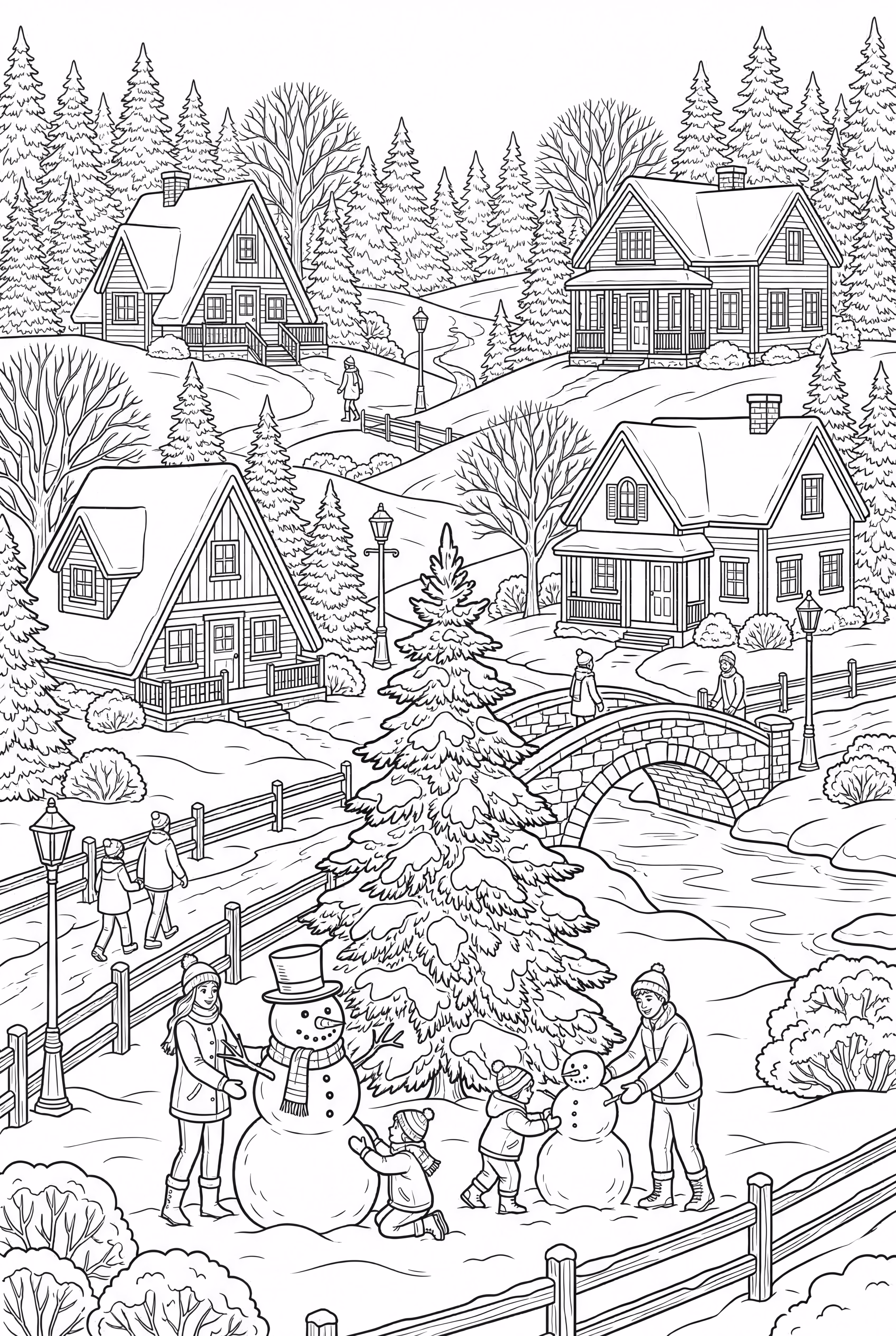 细致的冬季村庄风景