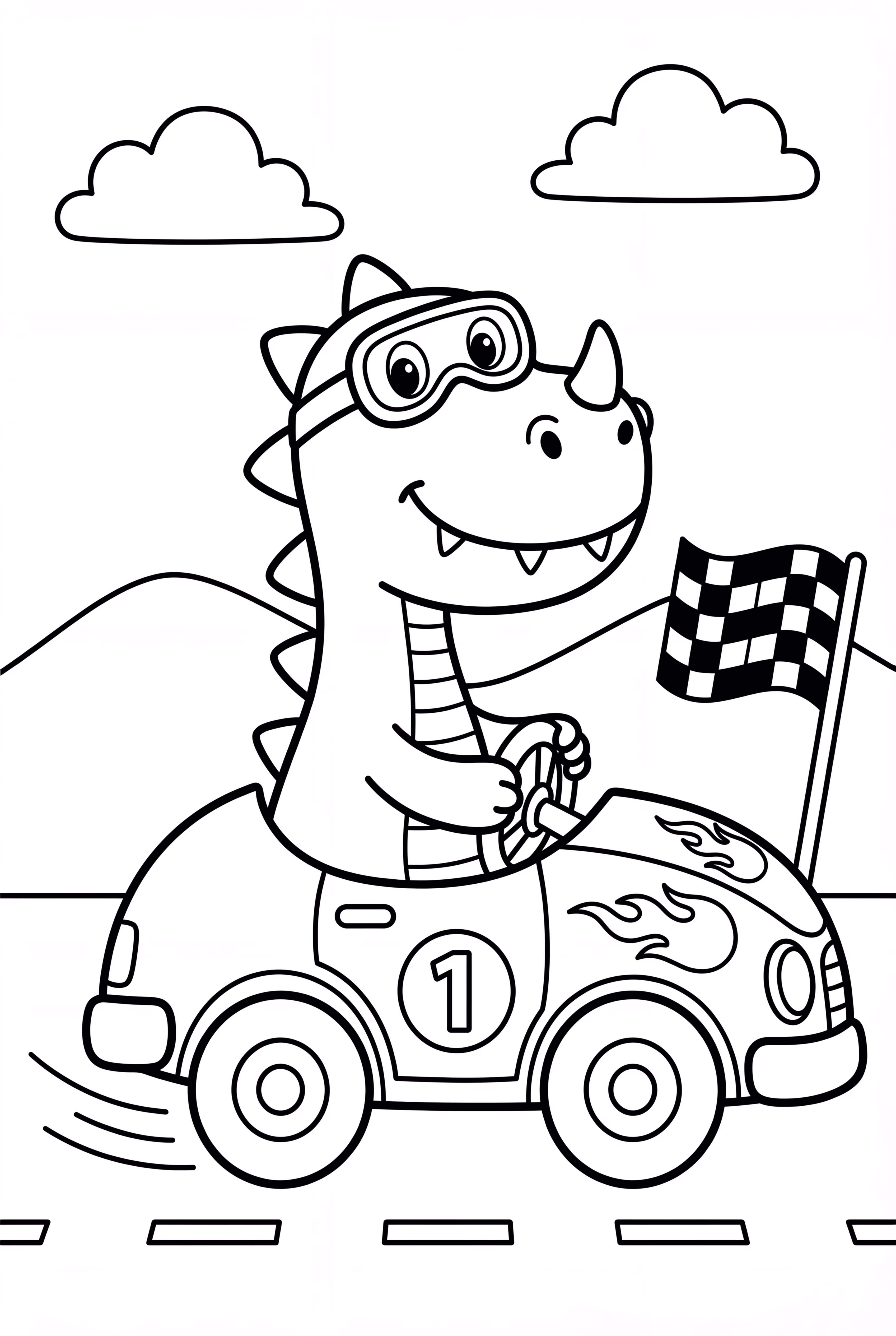 Dinosaur Driving Race Car