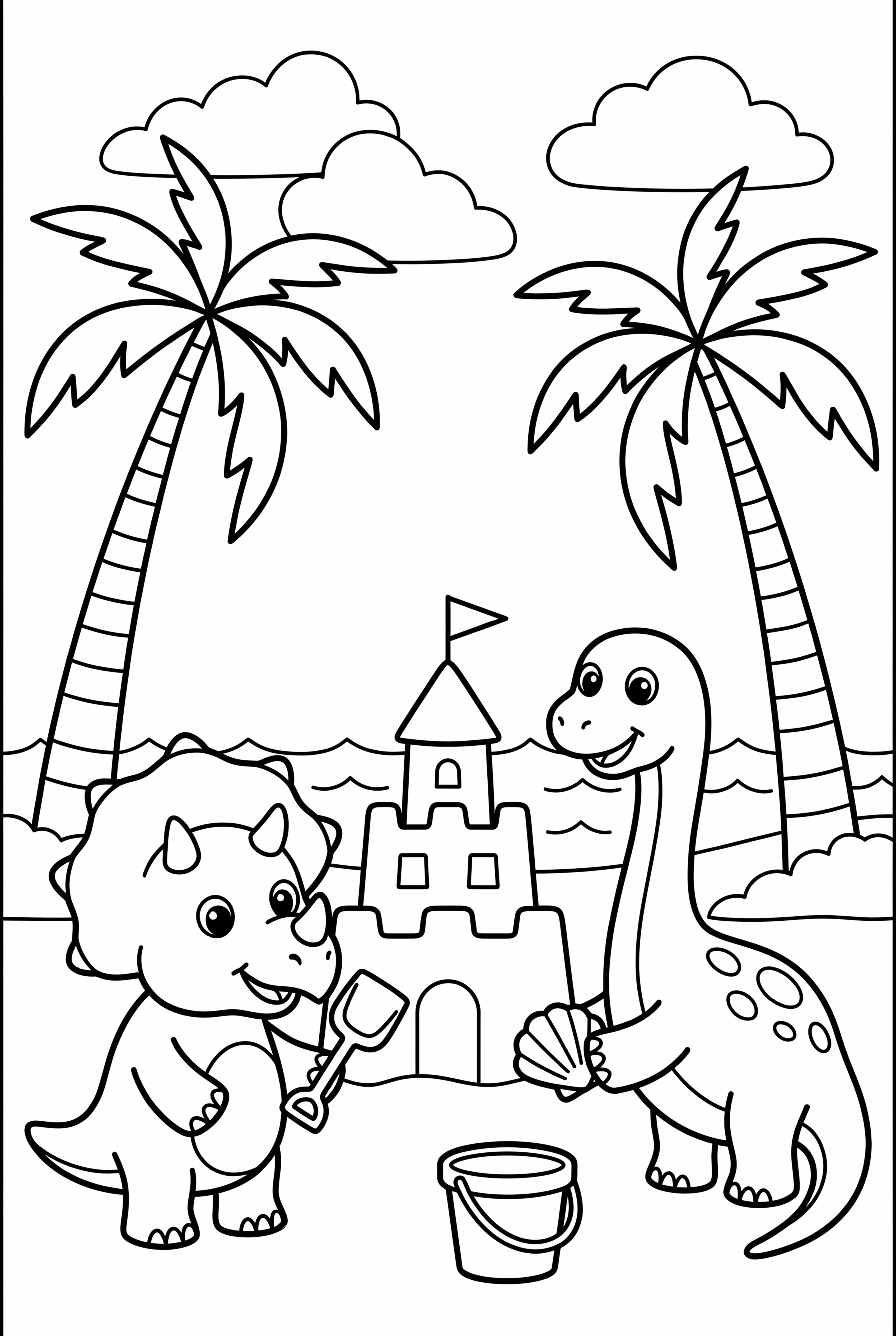 Dinosaur Friends Building Sandcastle