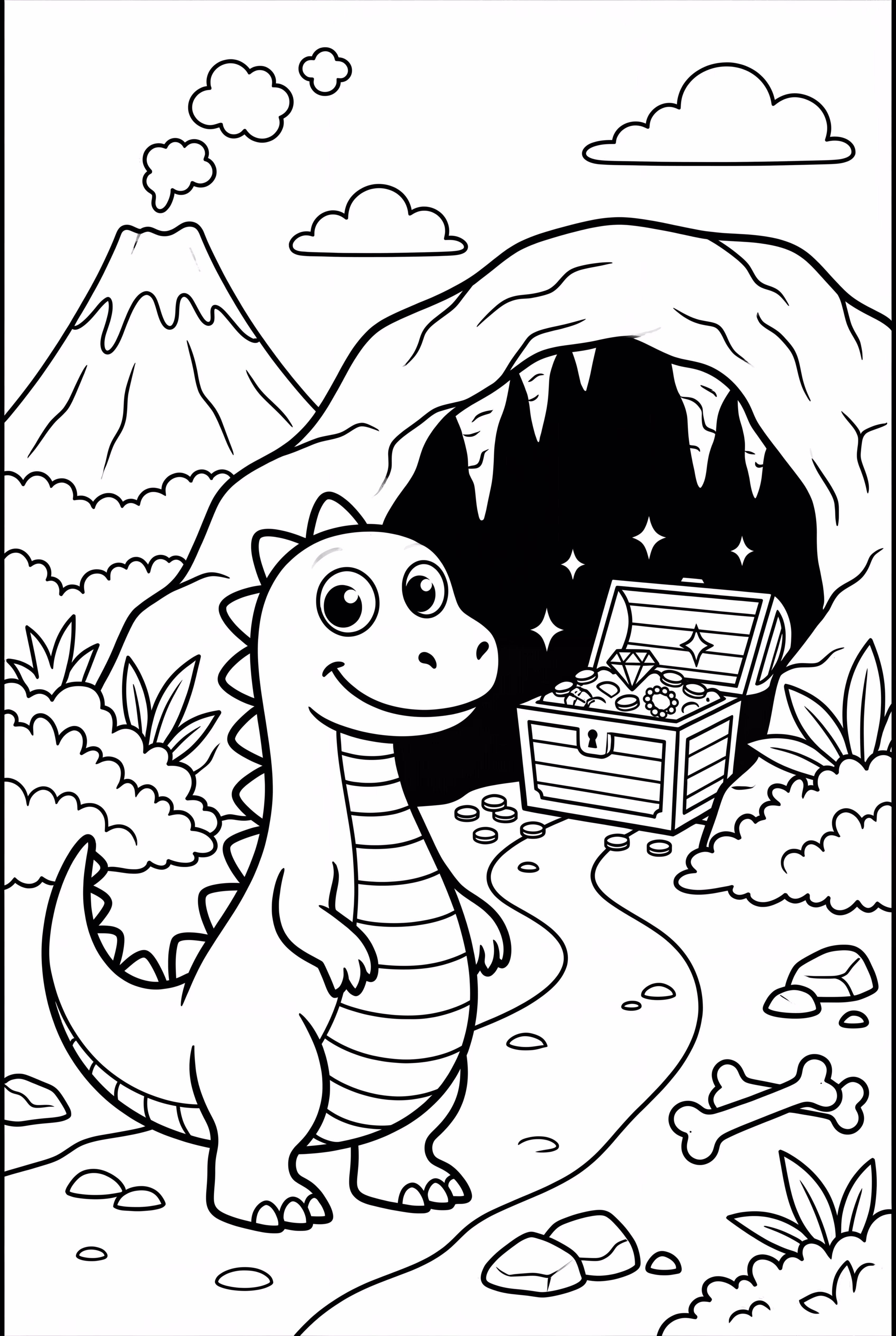 Dinosaur Guarding Treasure Cave