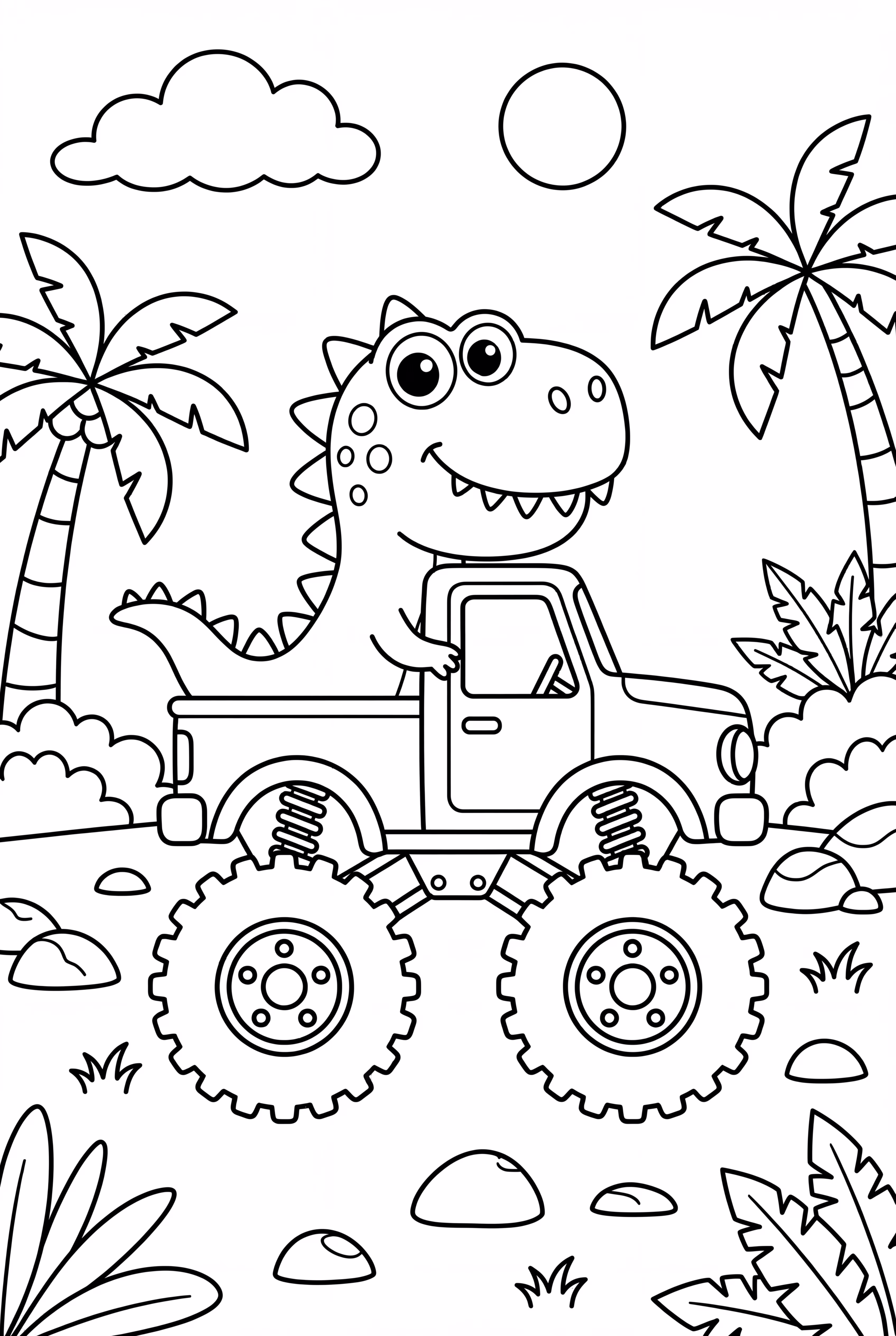 Dinosaur Monster Truck In A Prehistoric Jungle