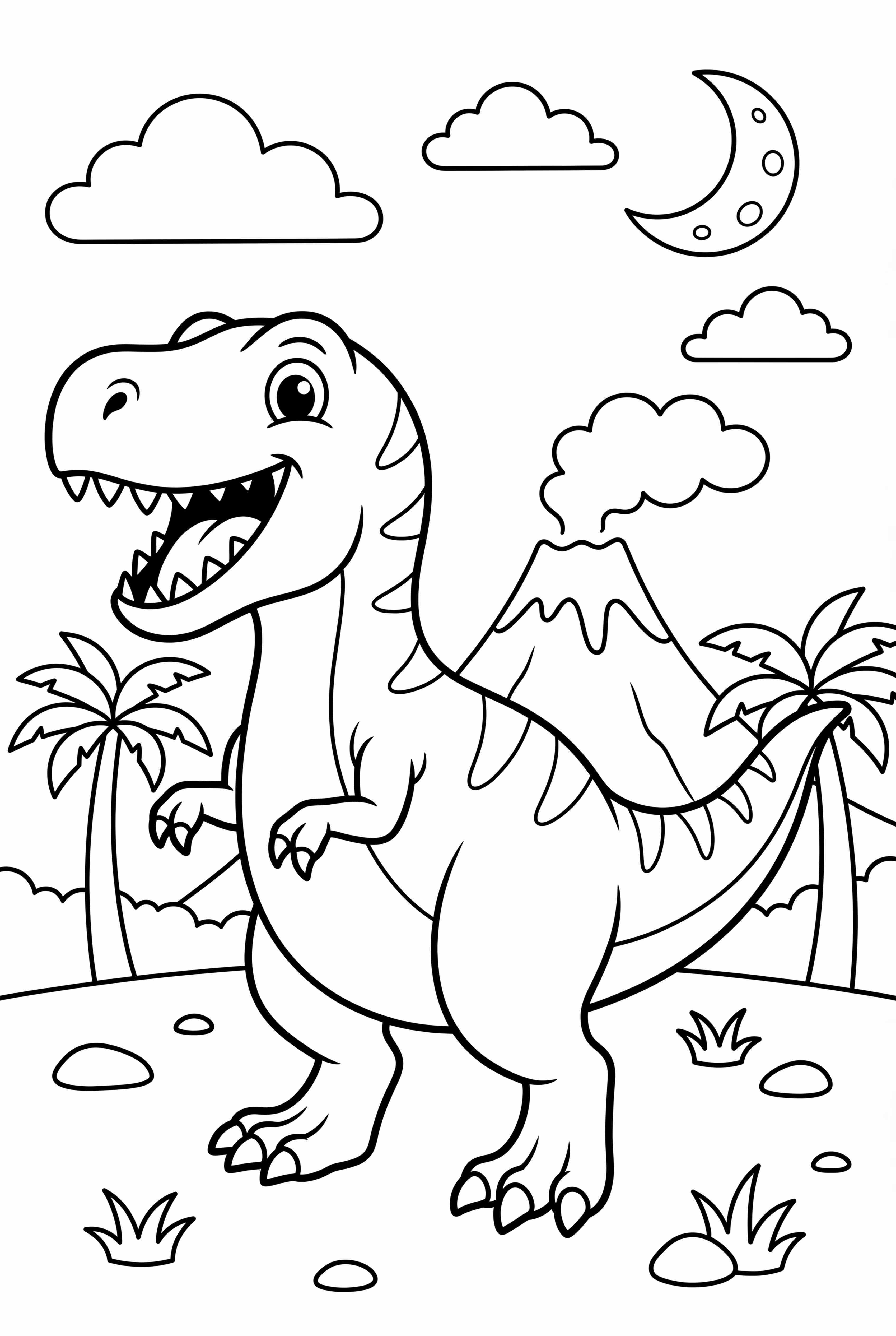 Dinosaur Roaring At Moon