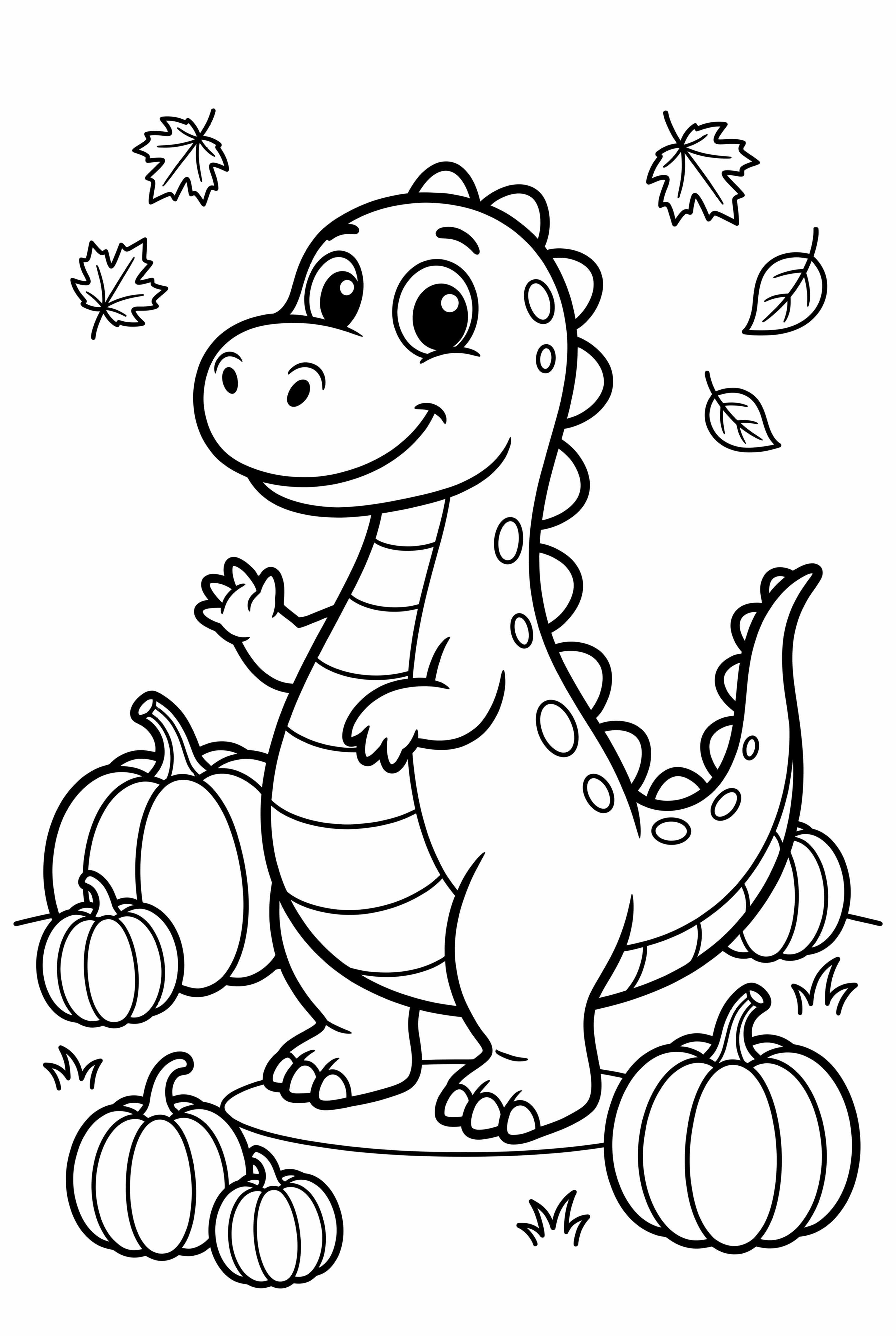 Dinosaur Surrounded By Pumpkins