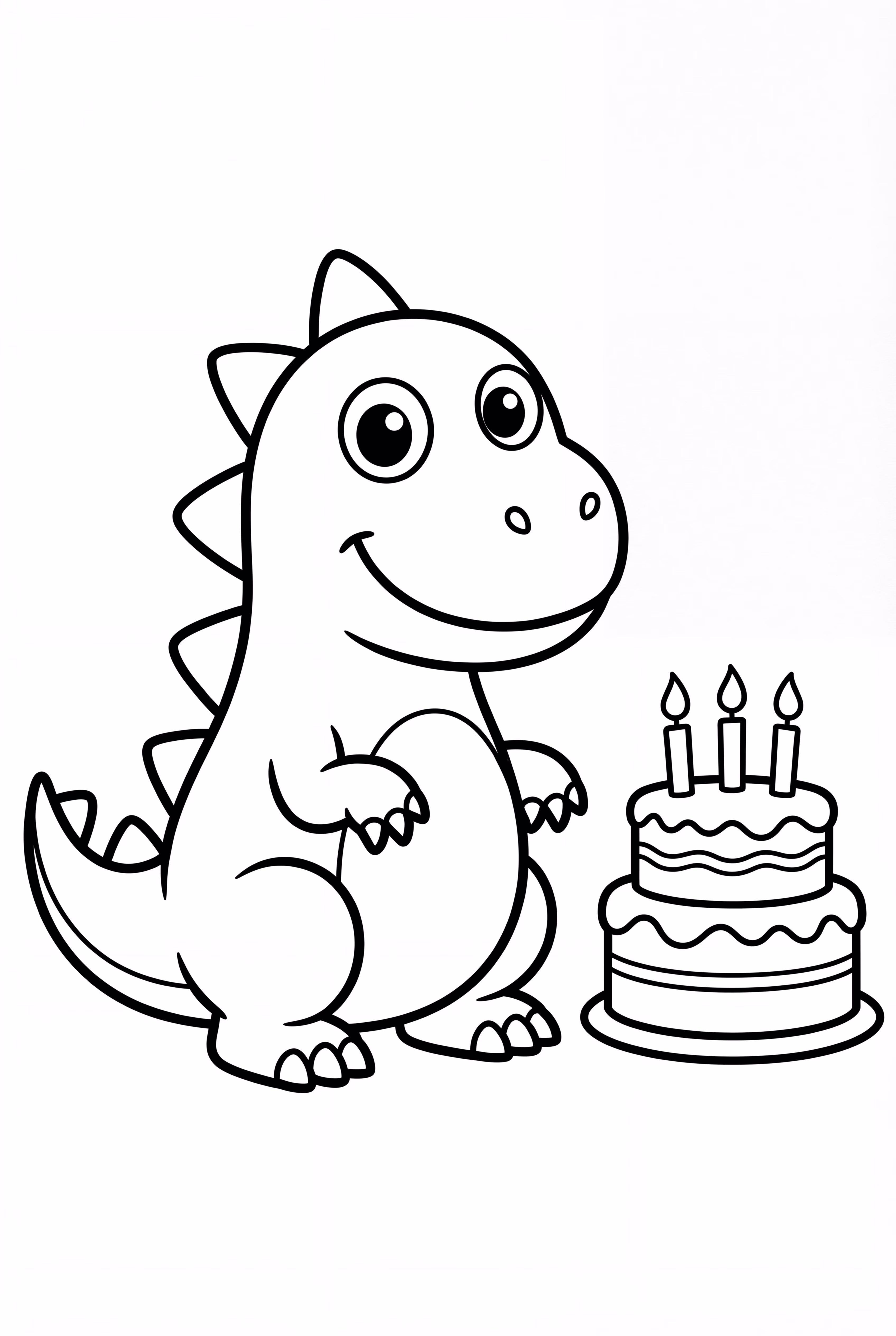 Dinosaurier mit Geburtstagstorte und Kerzen