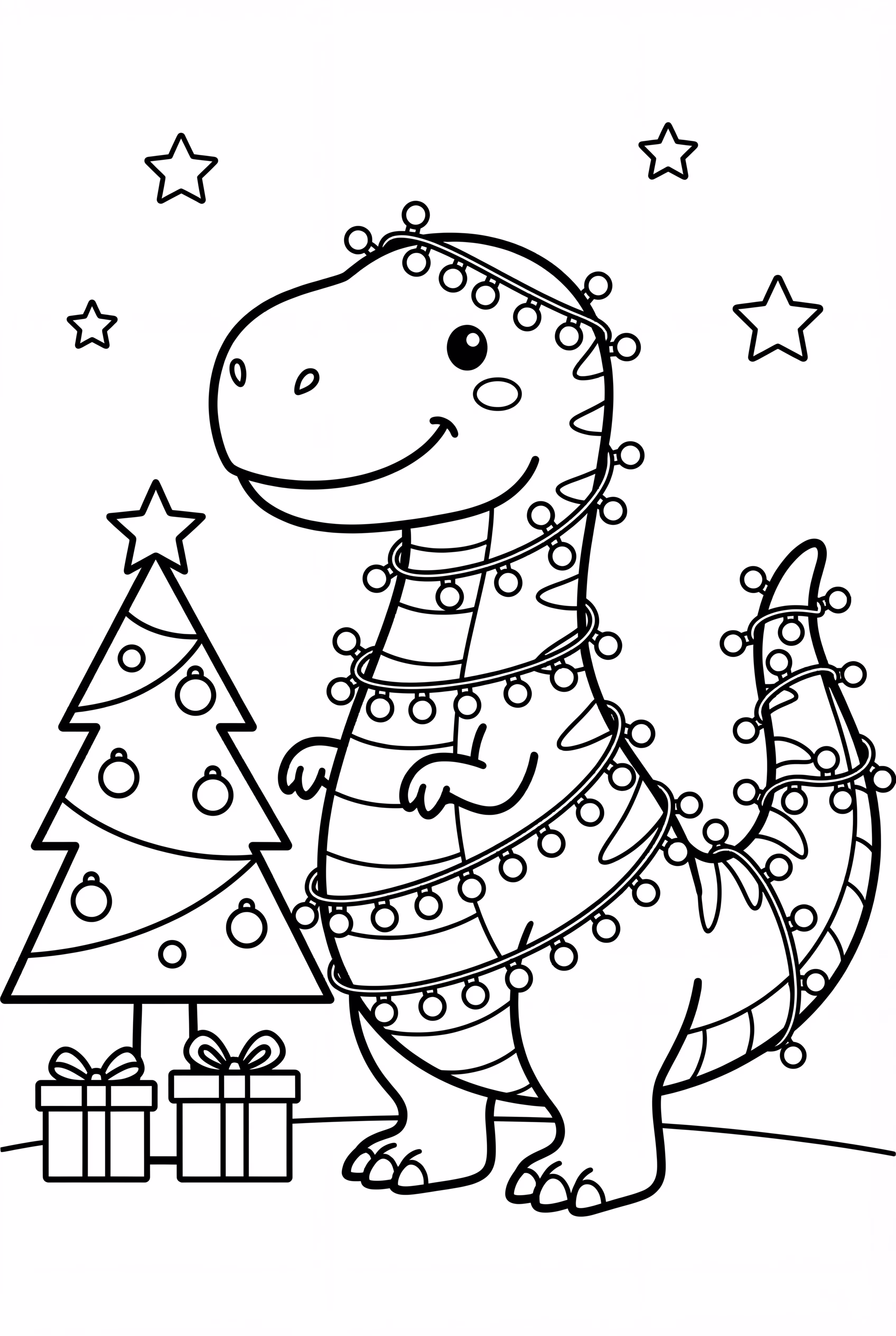 Dinosaur Wrapped In Christmas Lights