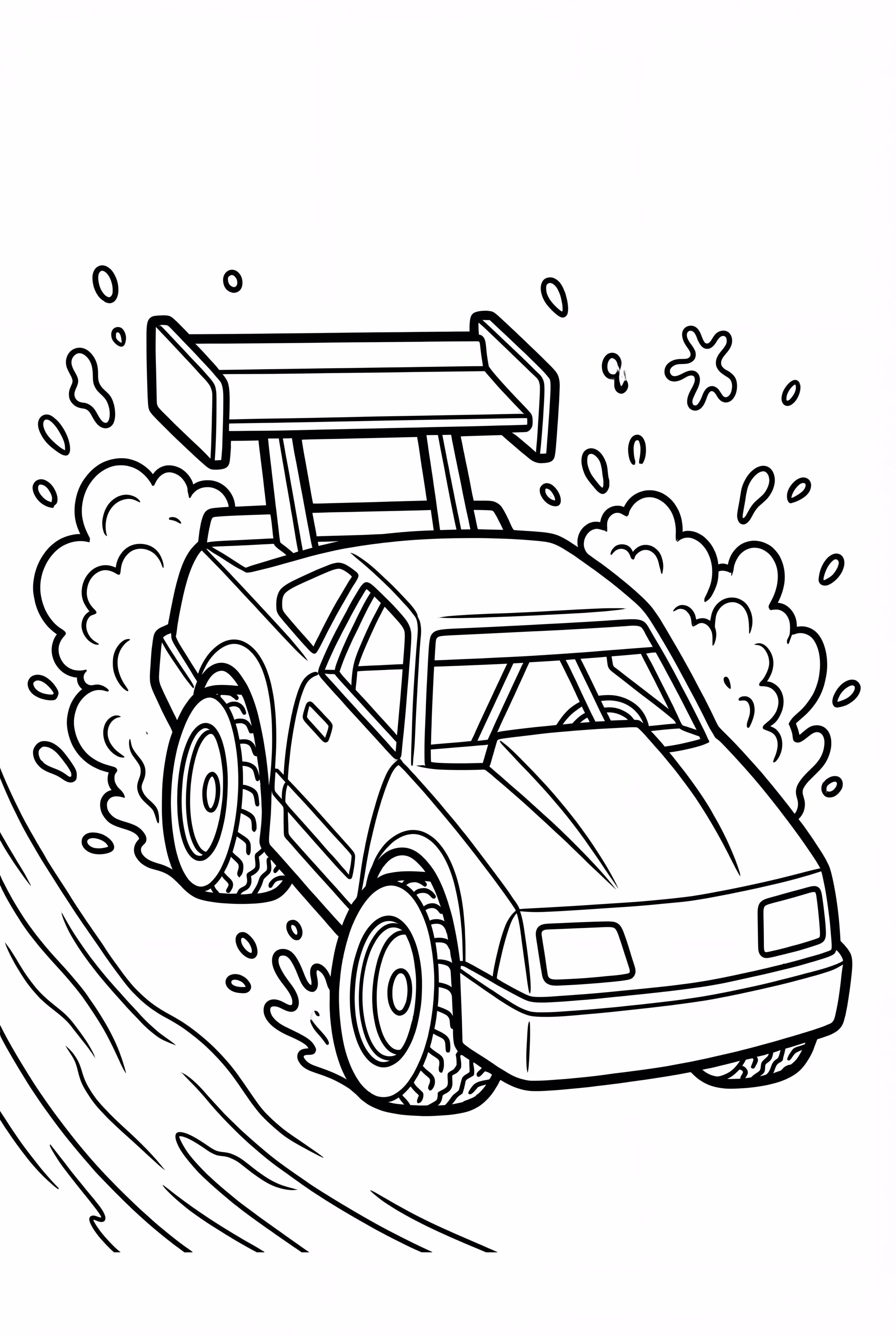 Schmutzstrecken-Rennwagen, der Matschwolken spritzt