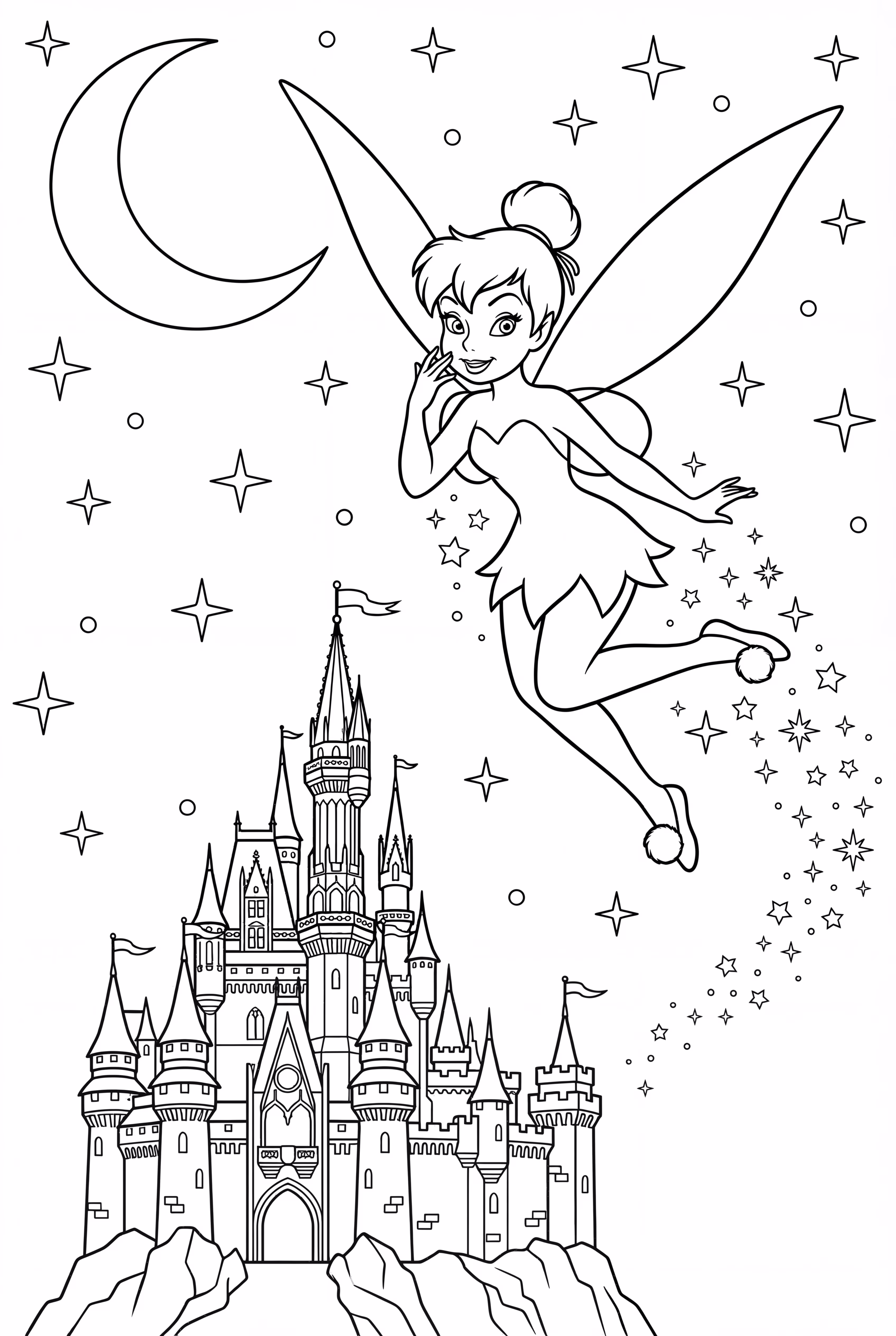 disney tinkerbell flying over a castle at night-2