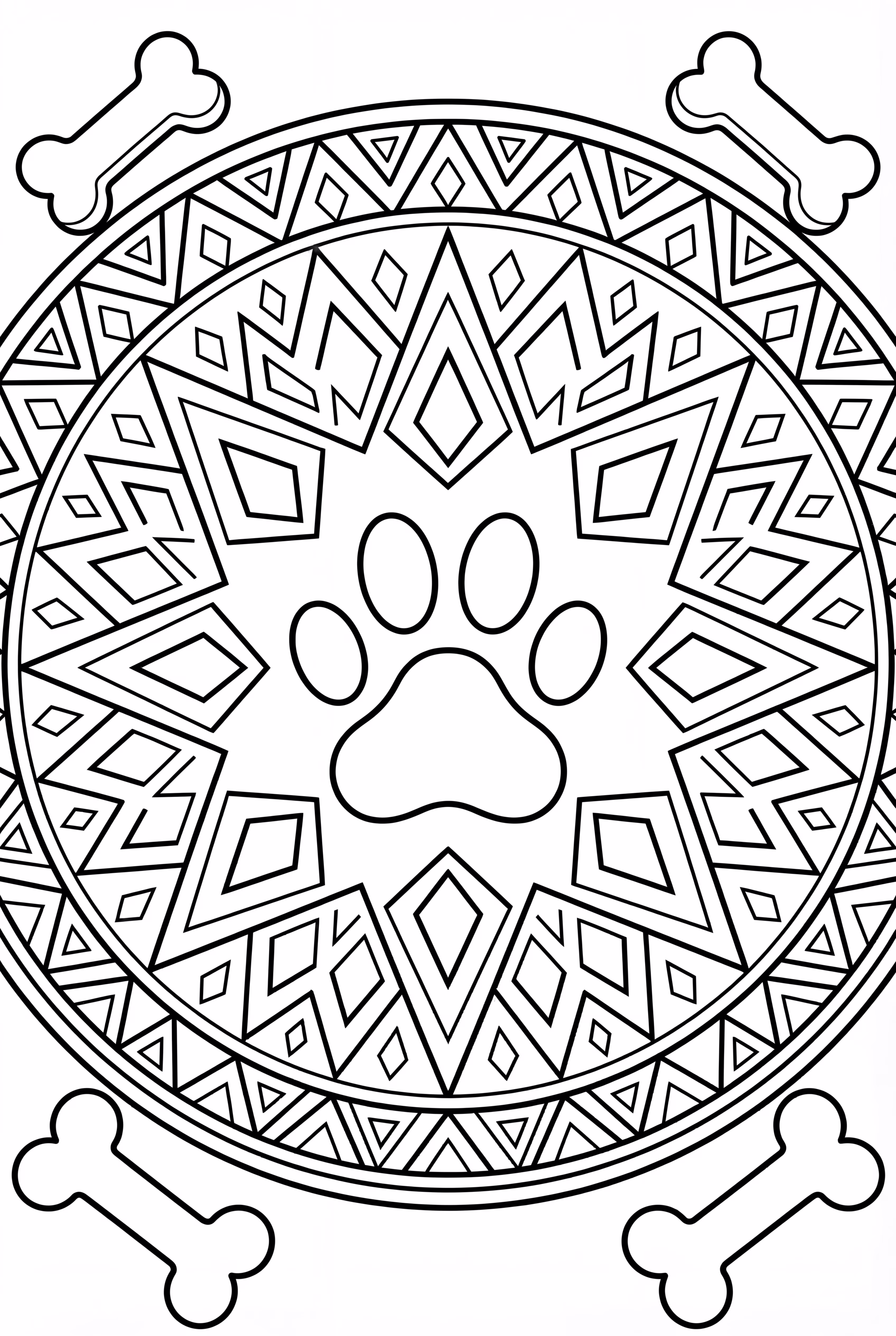 Dog Paw Mandala with Bone Motifs