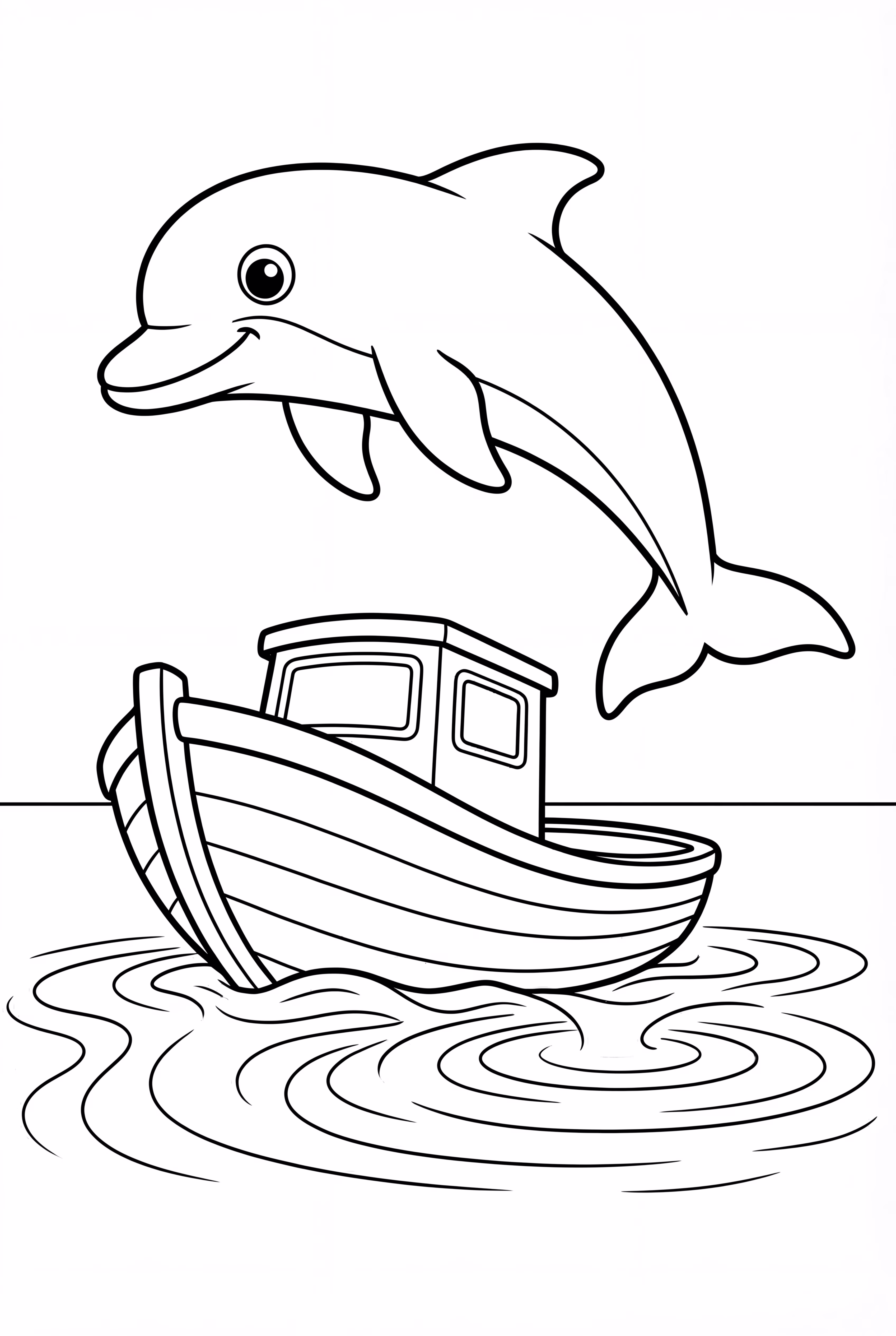 Springender Delfin über einem Boot