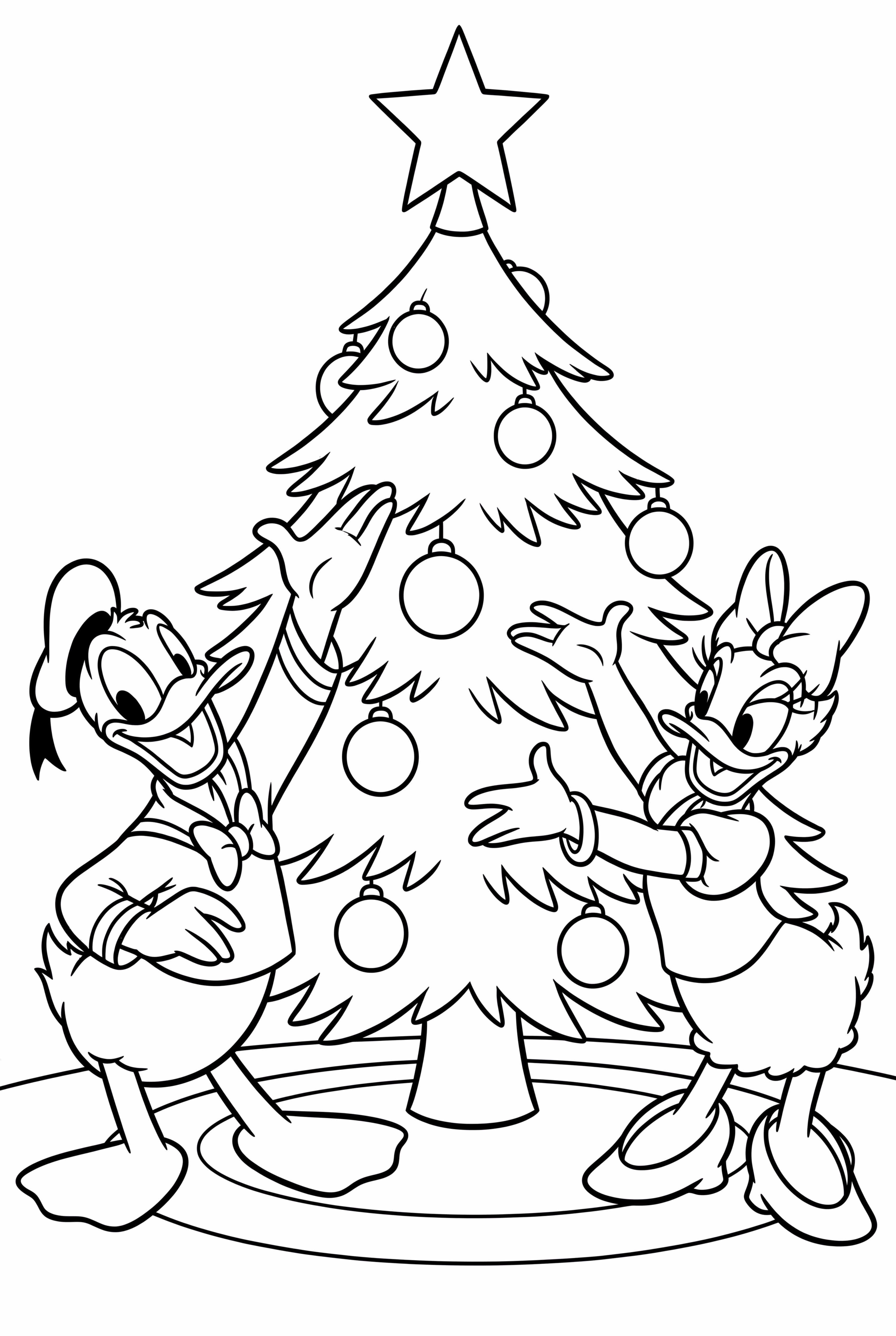 Donald and Daisy Duck decorating the Christmas tree at home