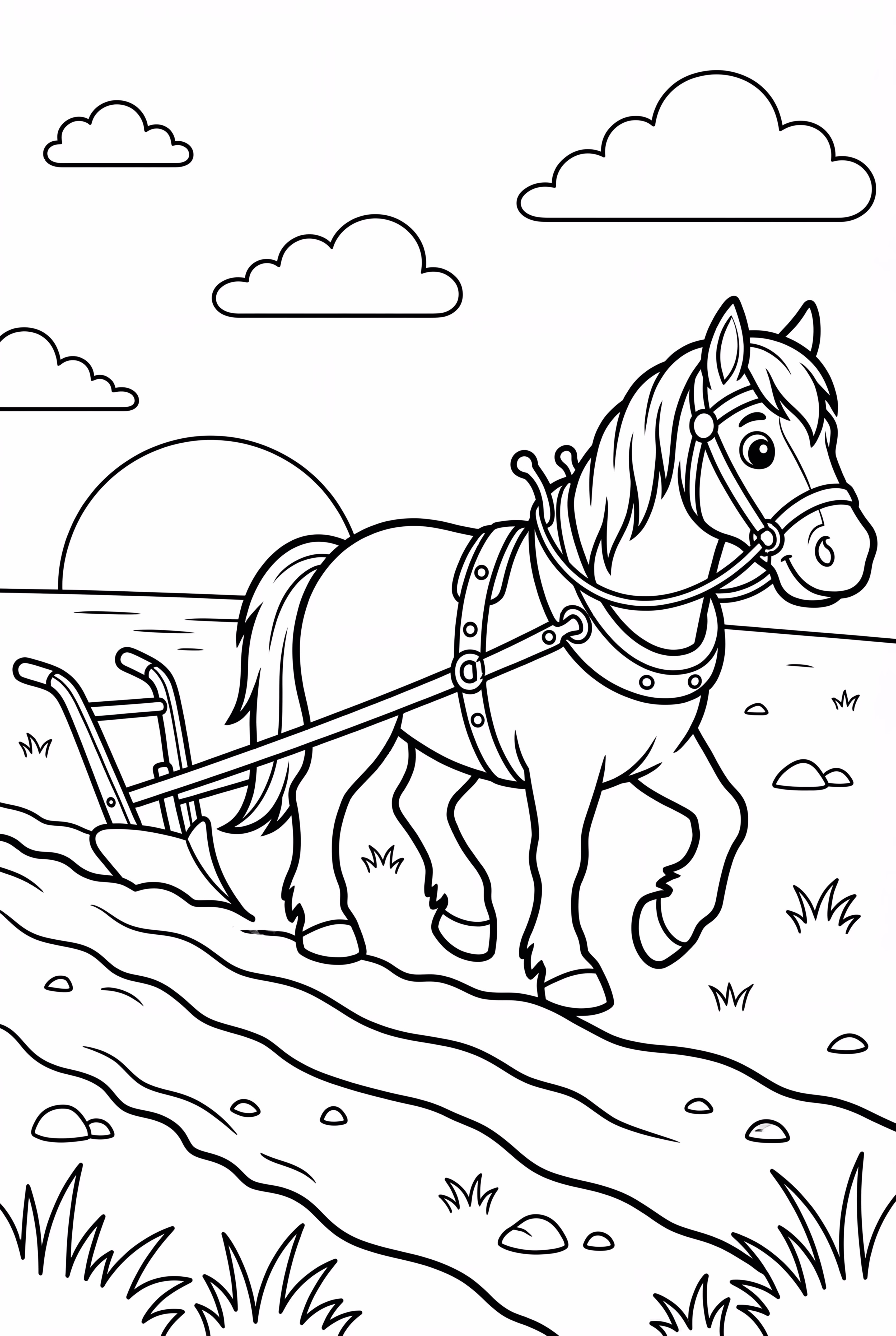 Draft Horse Plowing Field At Sunset