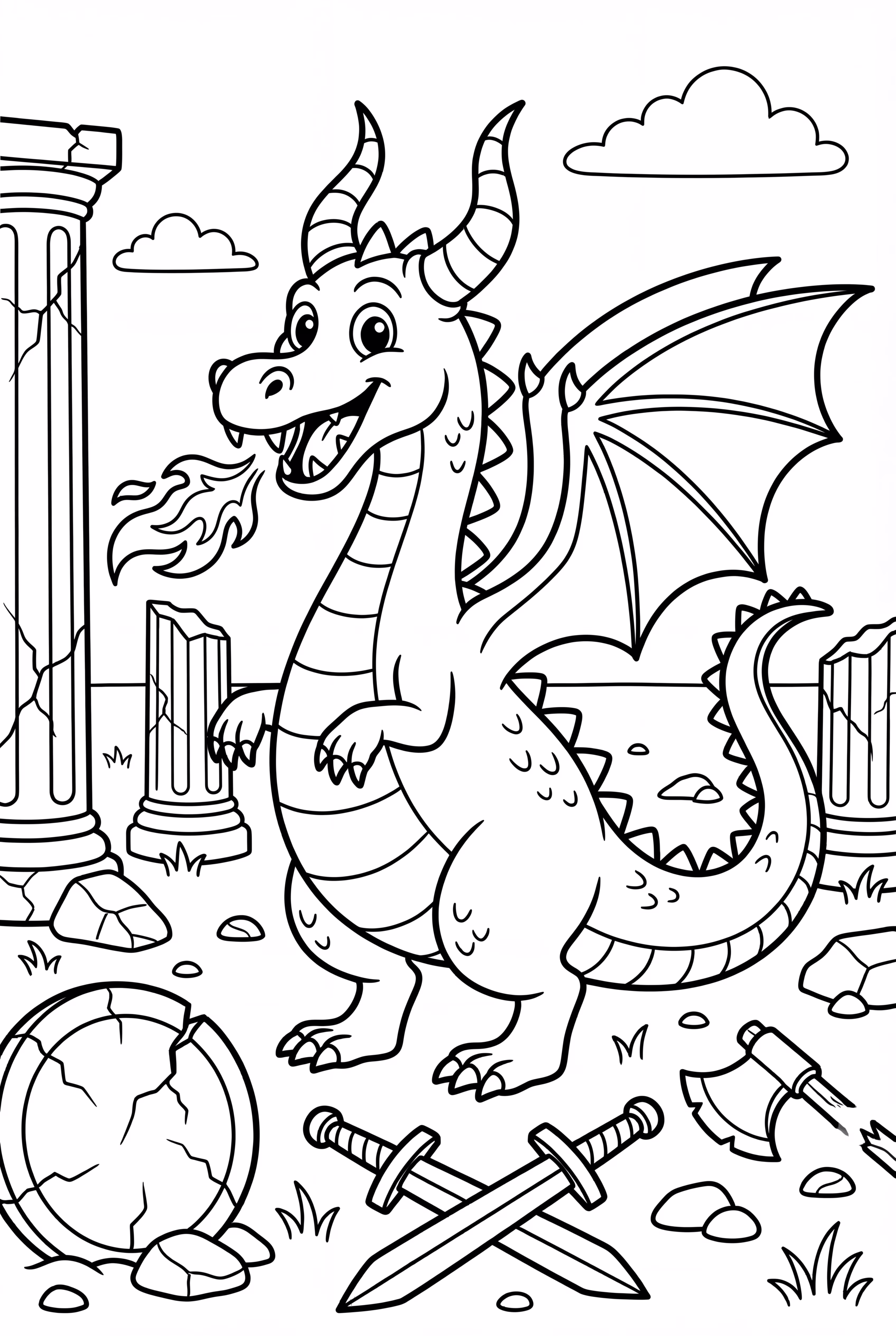 Dragon In Ancient Battlefield Ruins