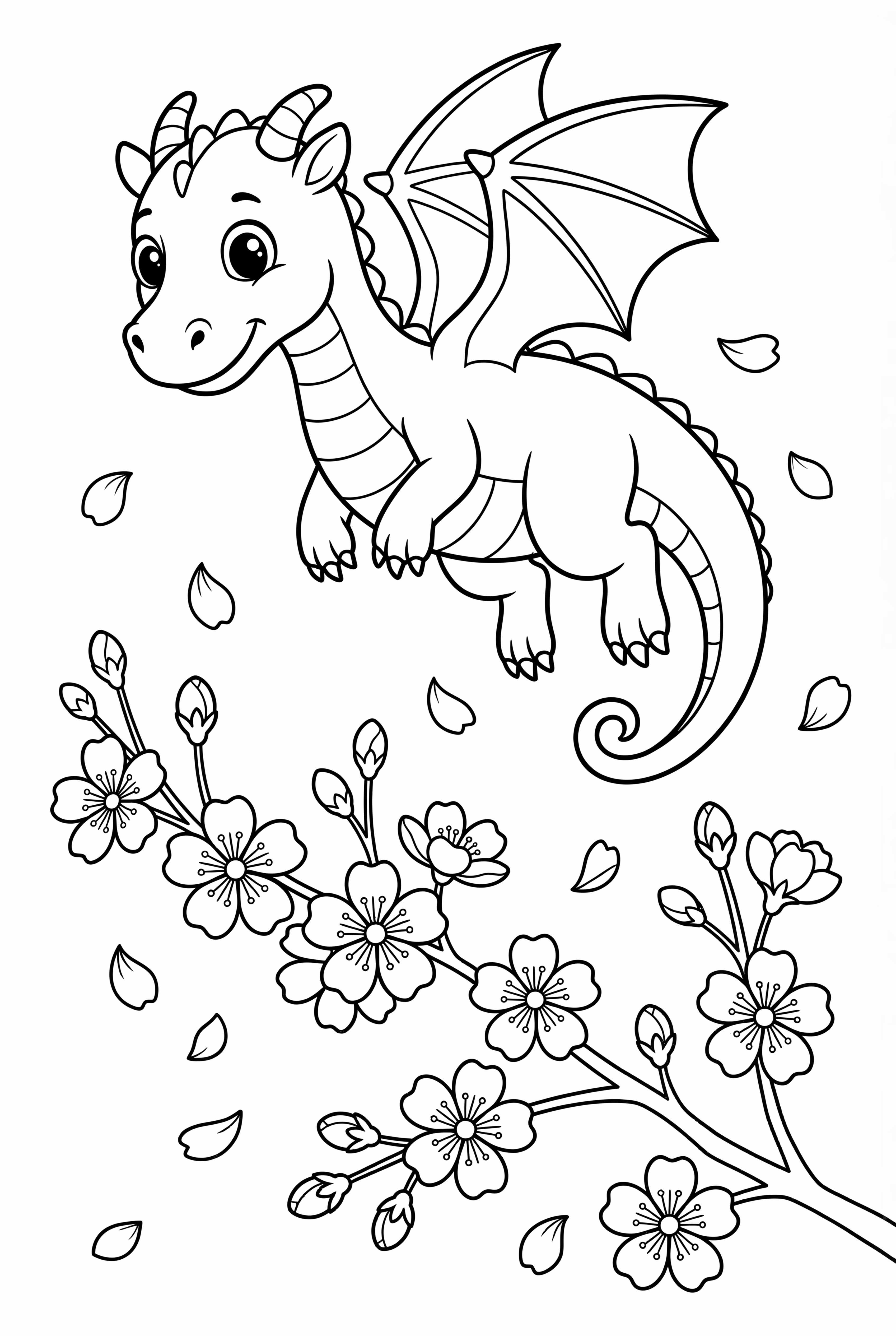 龙在樱花树上飞翔