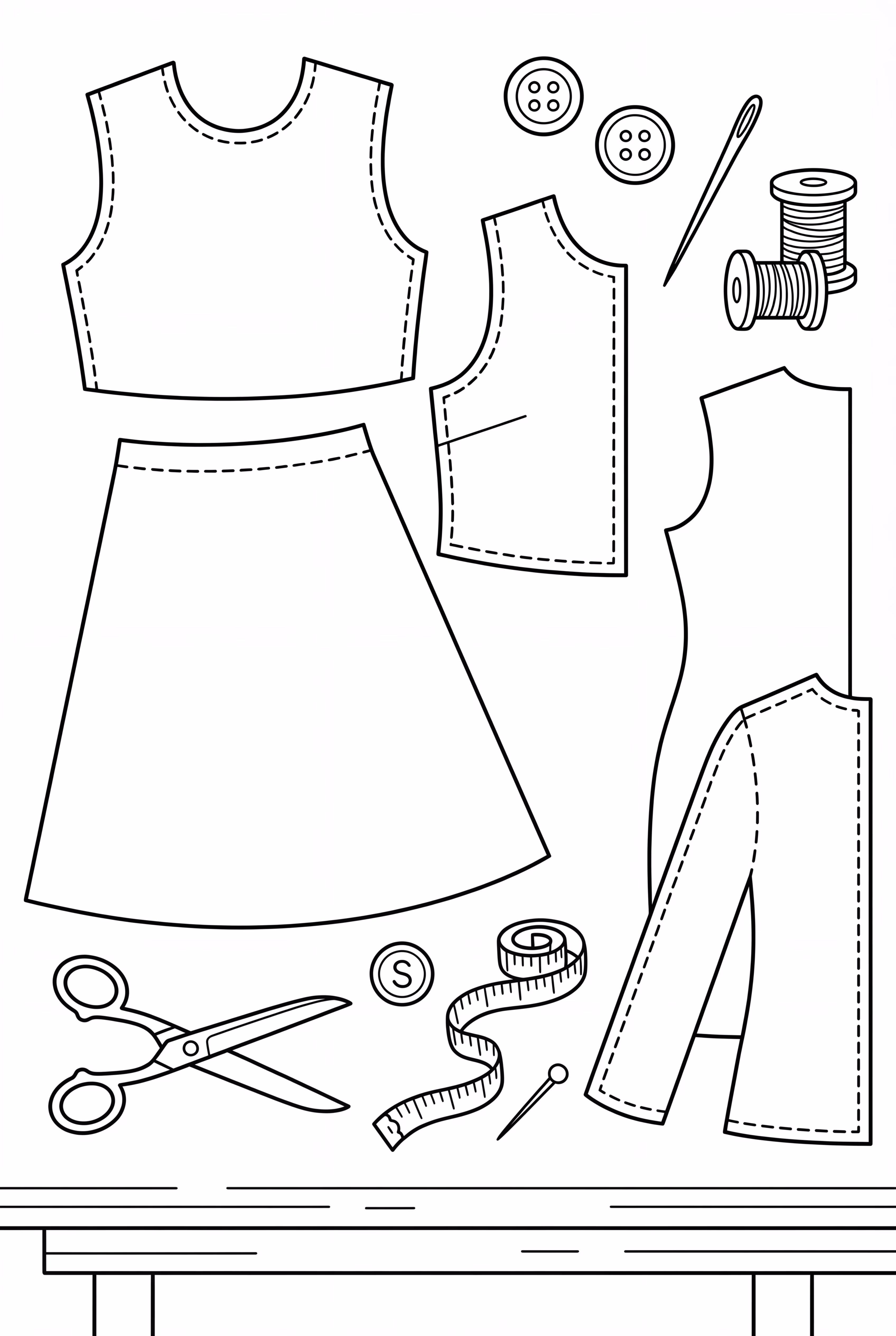 Padrões de Peças de Vestuário Espalhados na Mesa