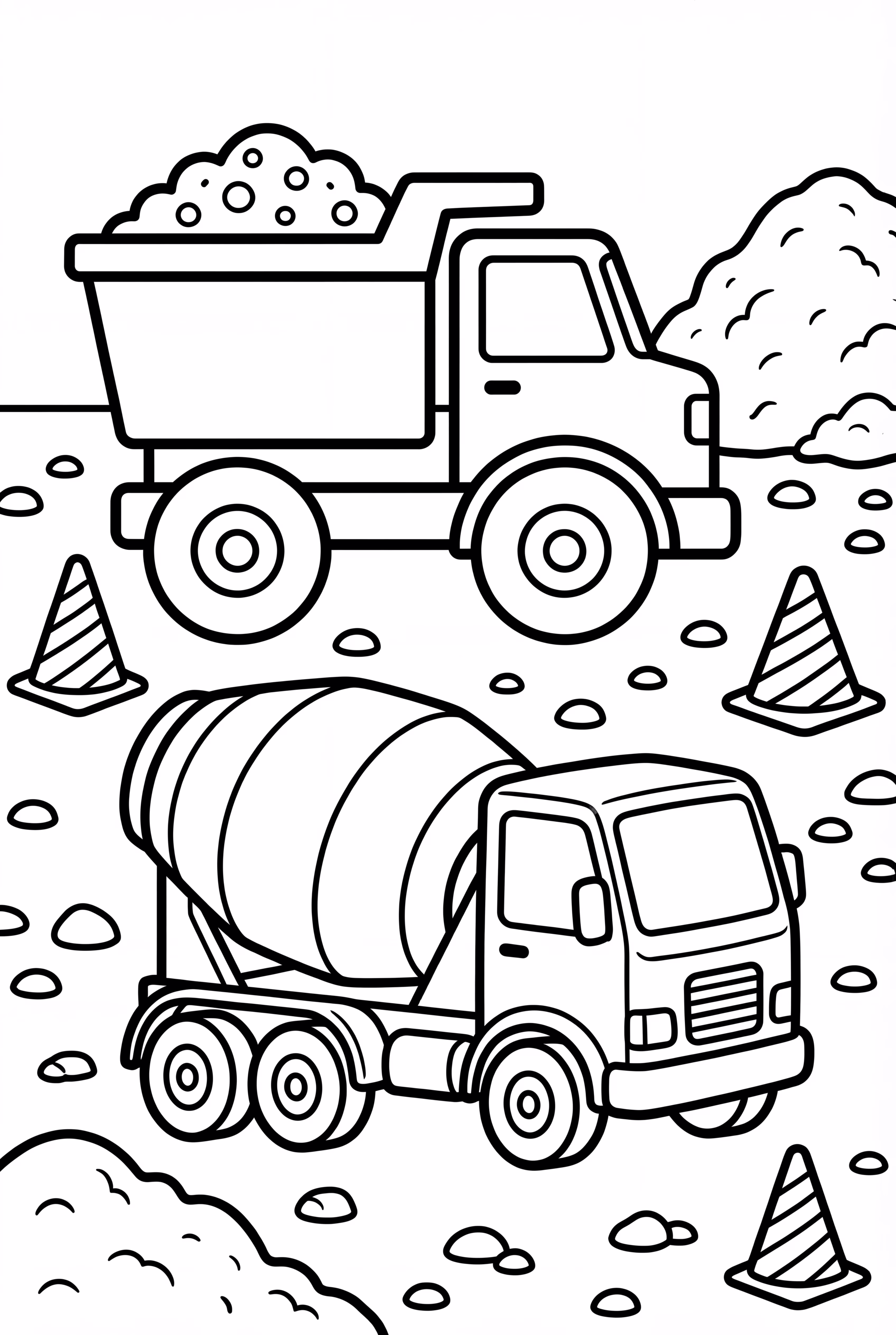 Dump Truck And A Cement Mixer