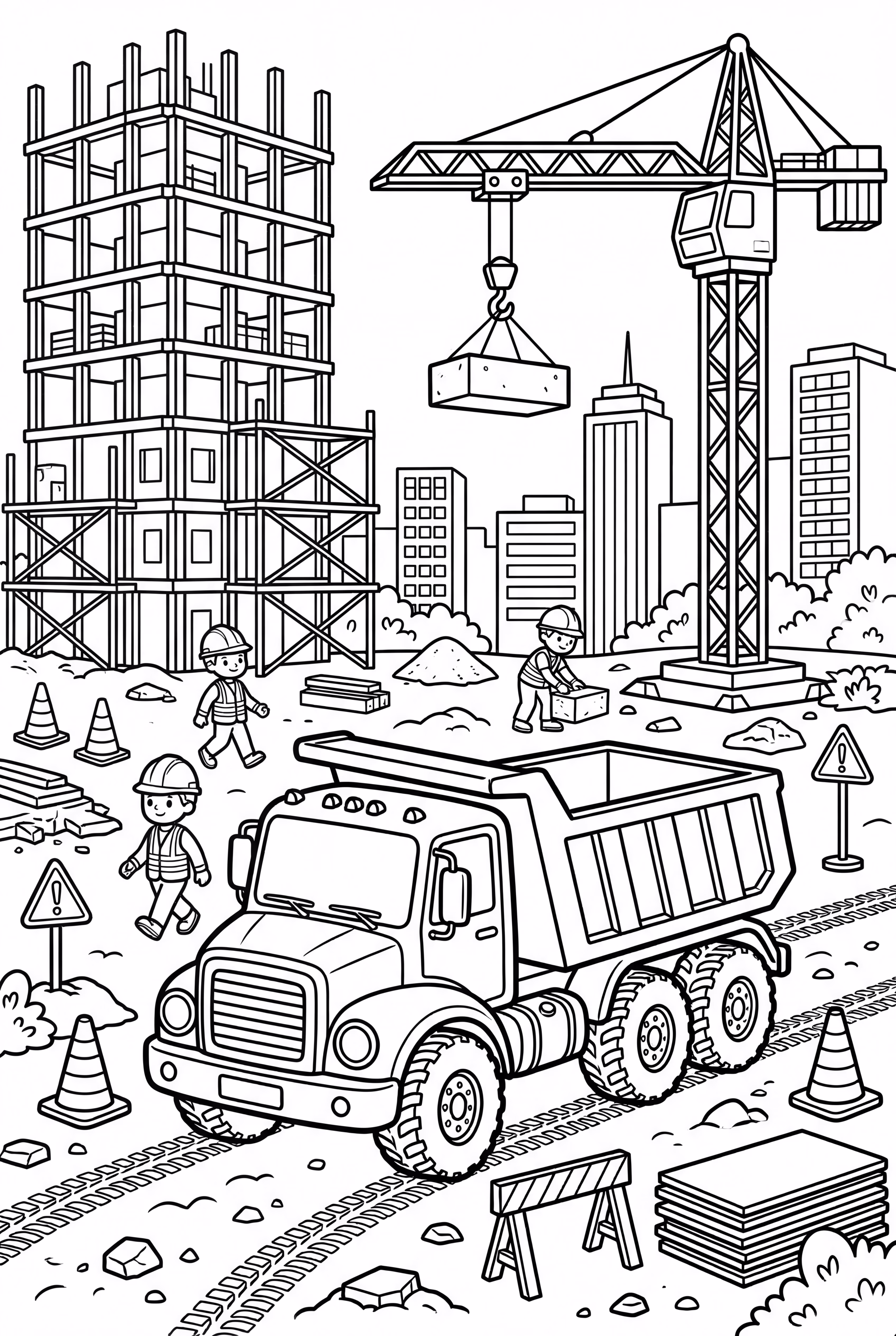 Dump Truck And Crane Building A Skyscraper