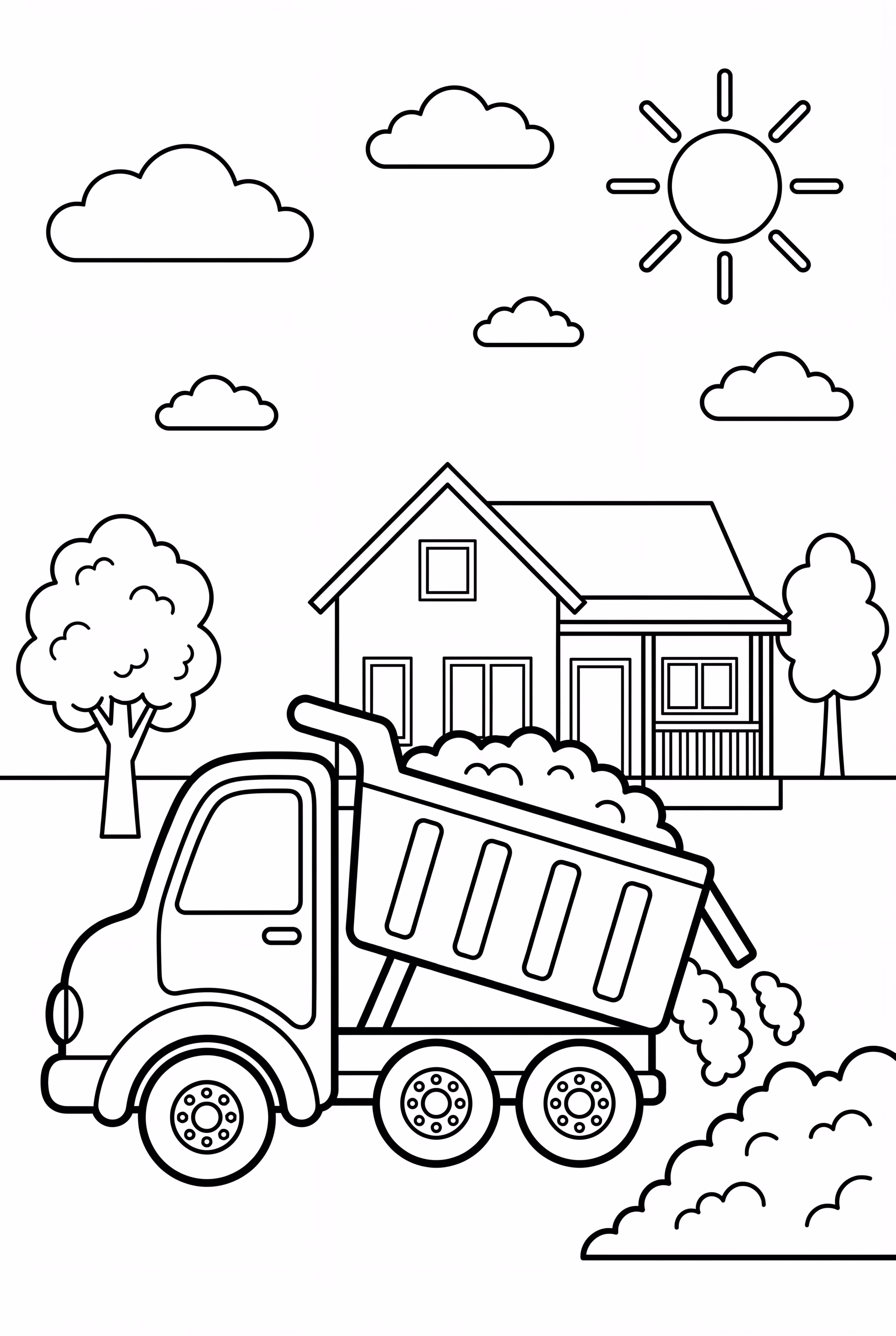 덤프 트럭이 집 짓기를 돕는 모습