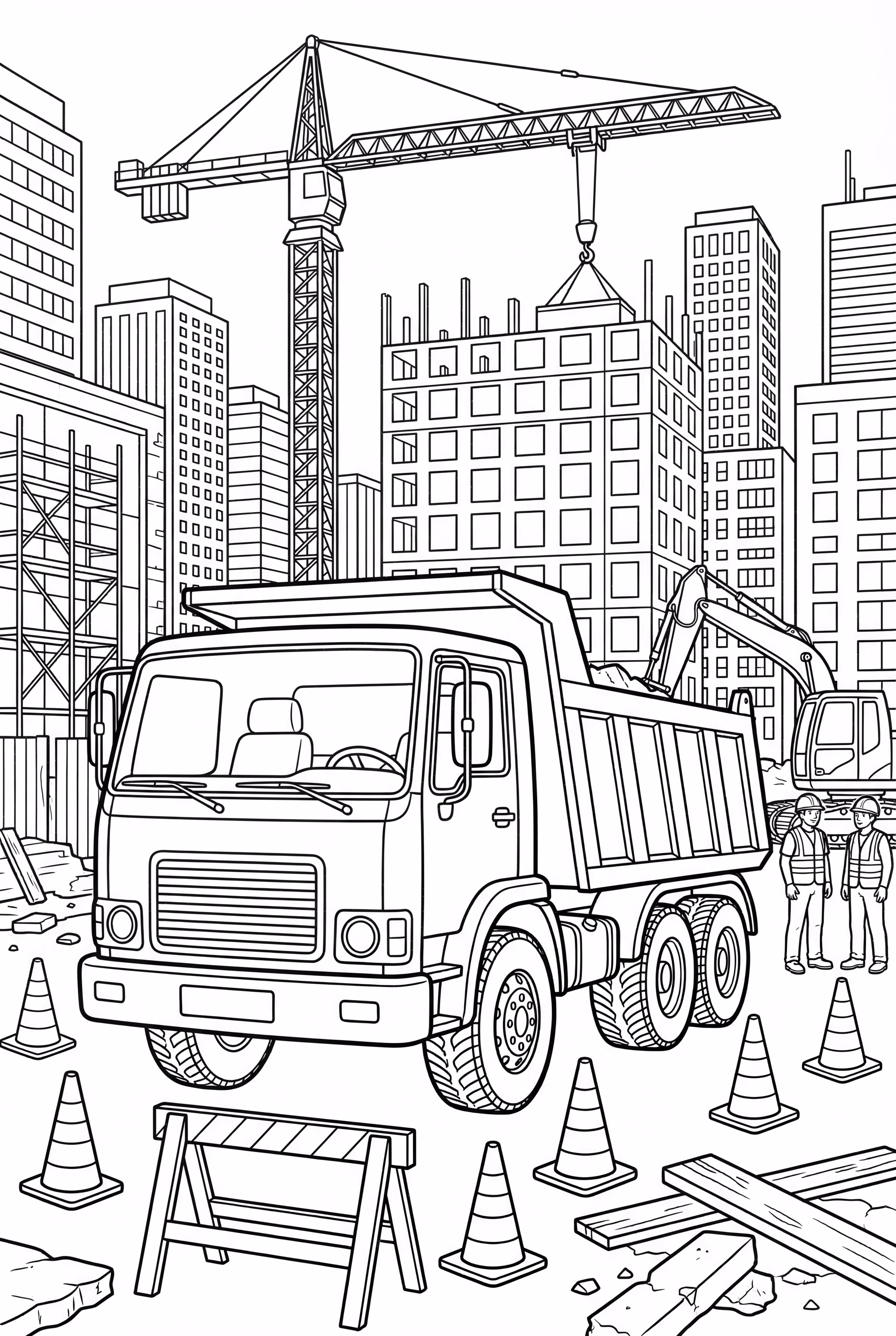 분주한 도시 건설 현장의 덤프트럭