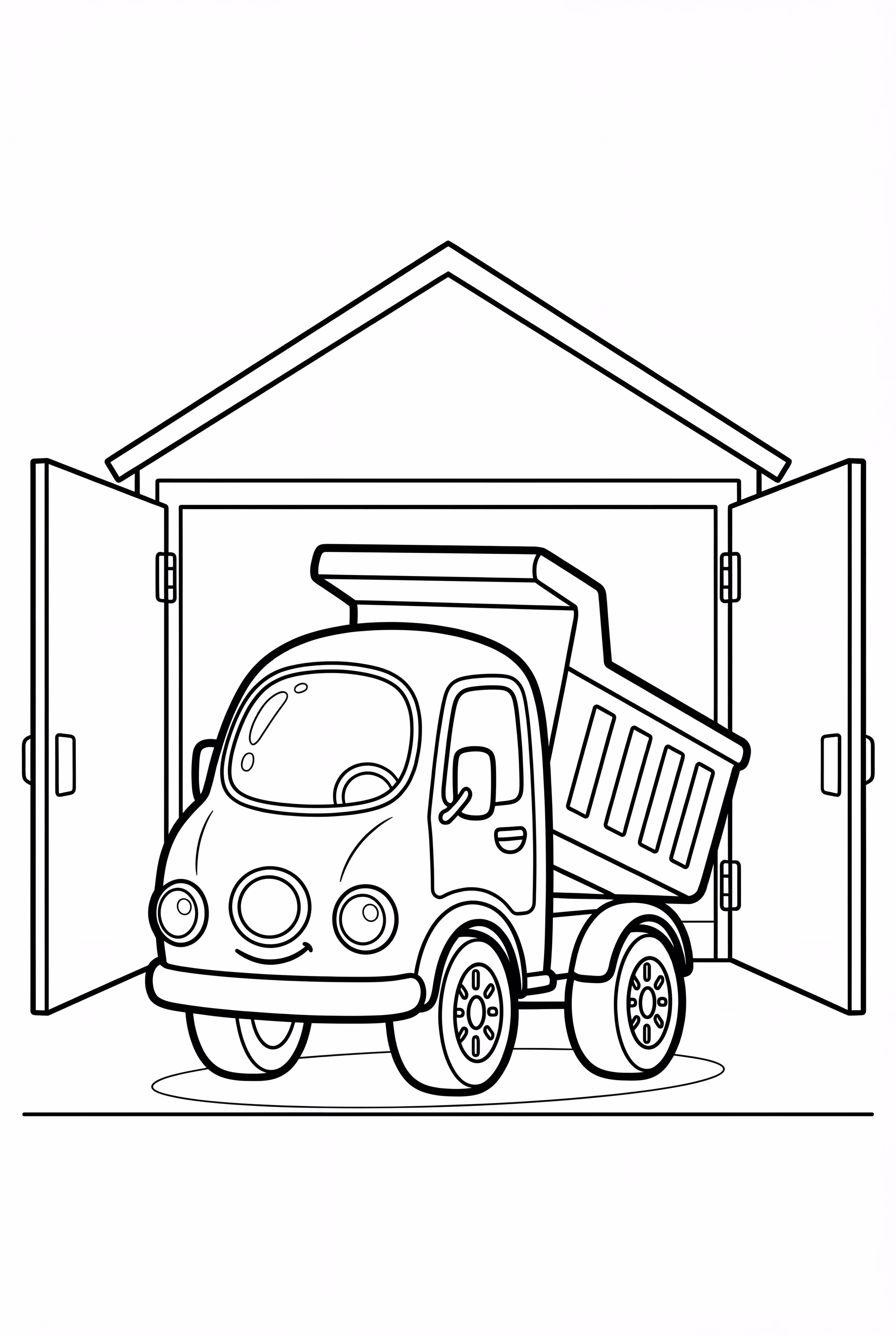 停在车库里的翻斗车