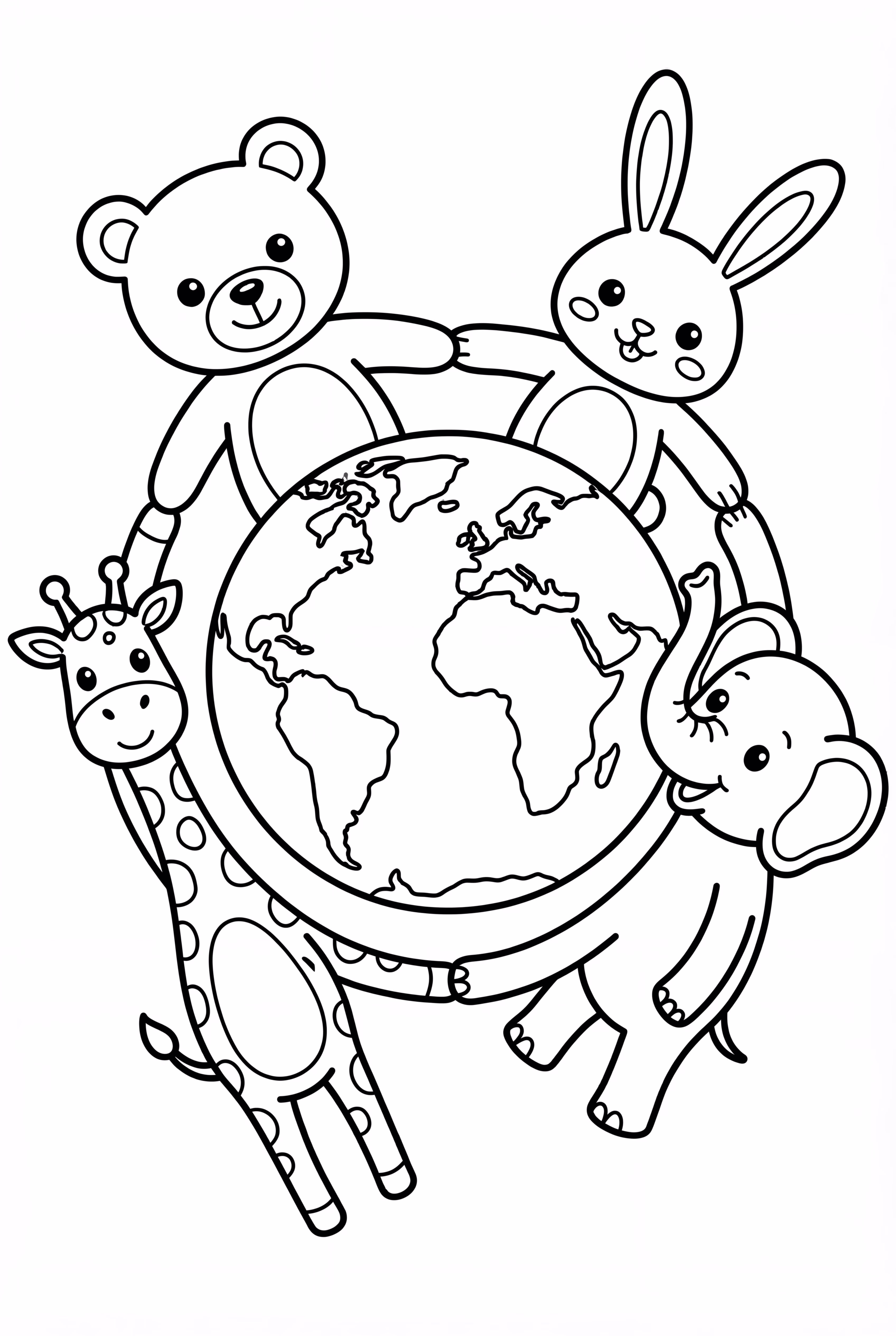 Earth Day Animals Holding Hands Around Earth