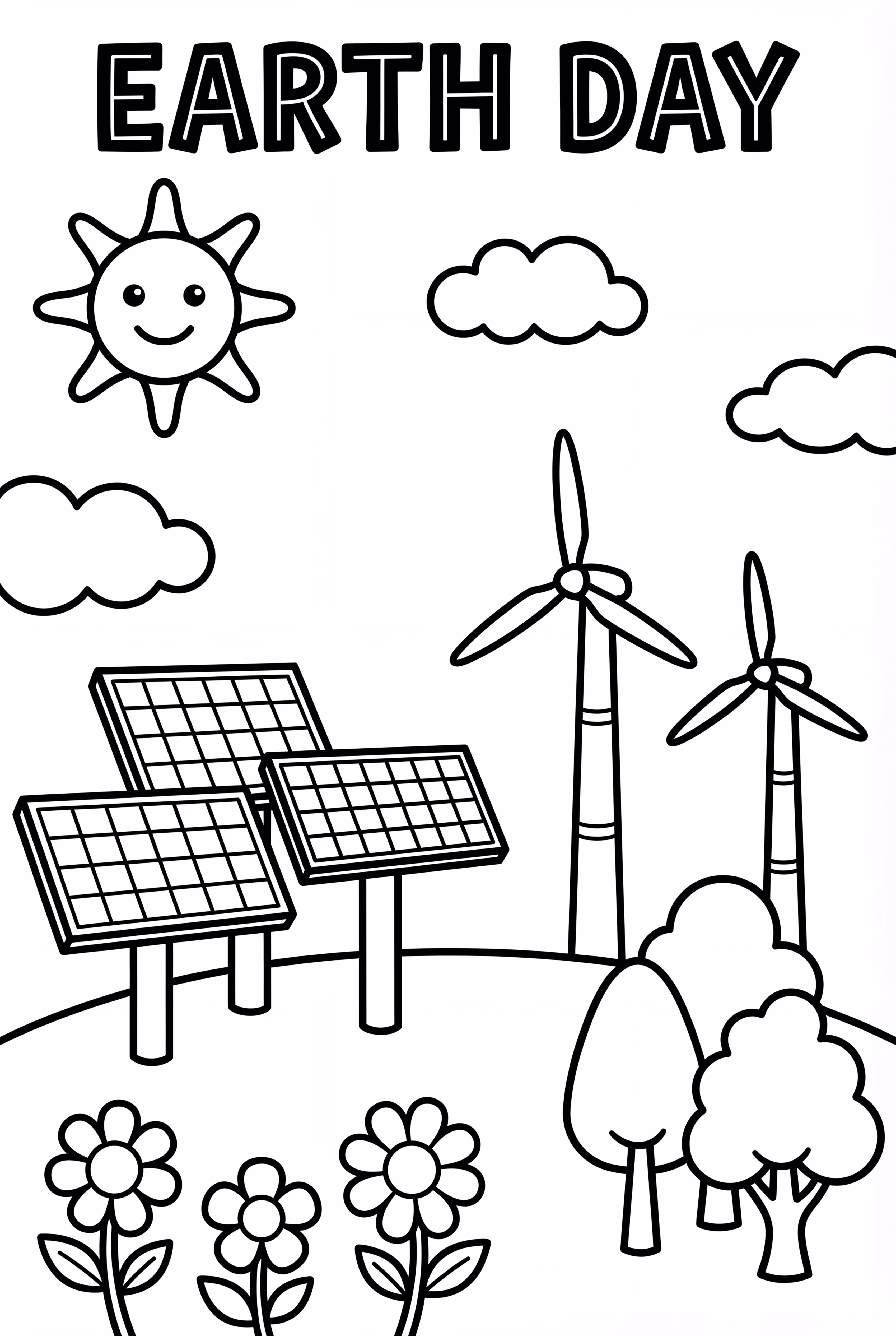 Earth Day Solar Panels And Wind Turbines