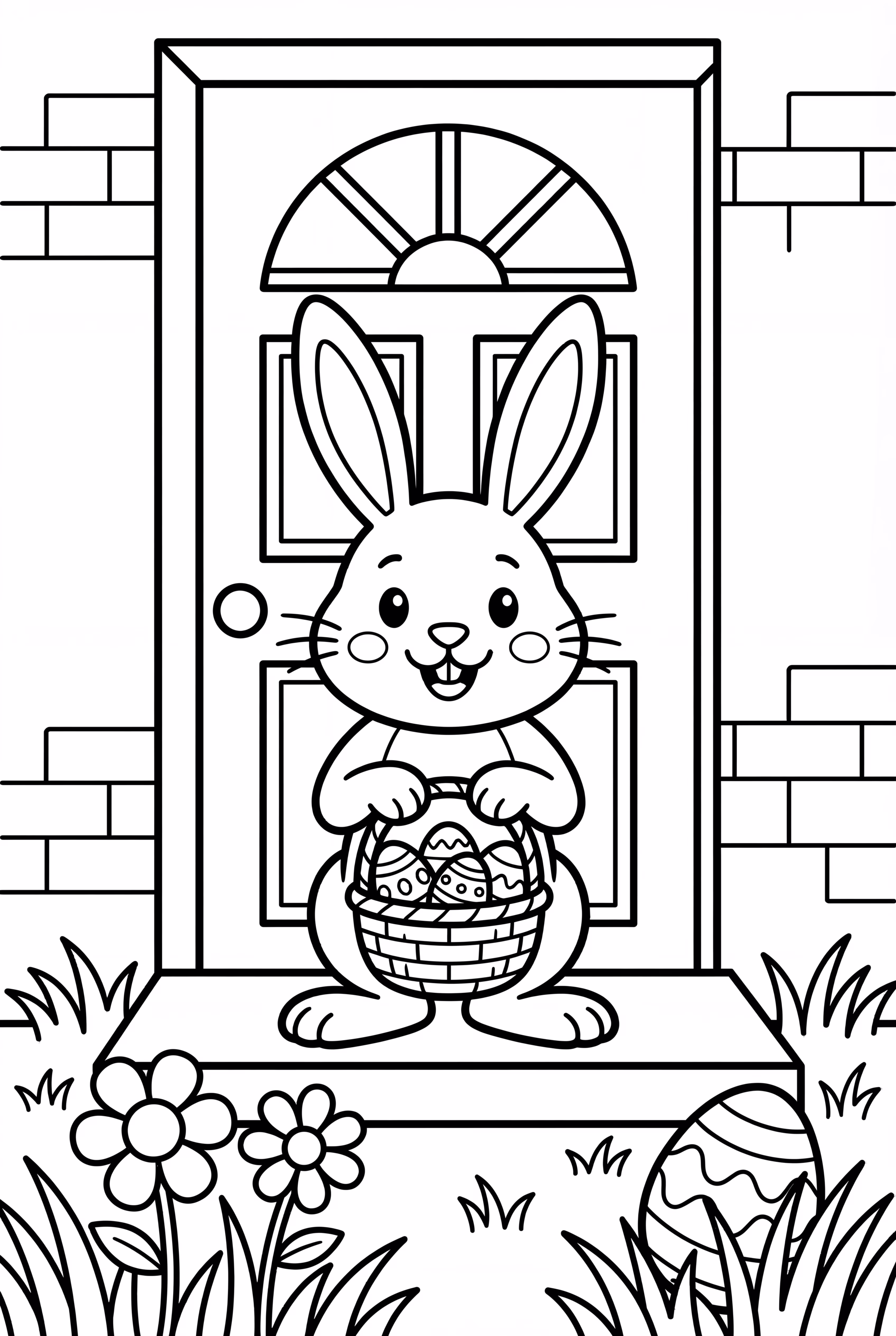 Easter Bunny Delivering A Basket To A Door