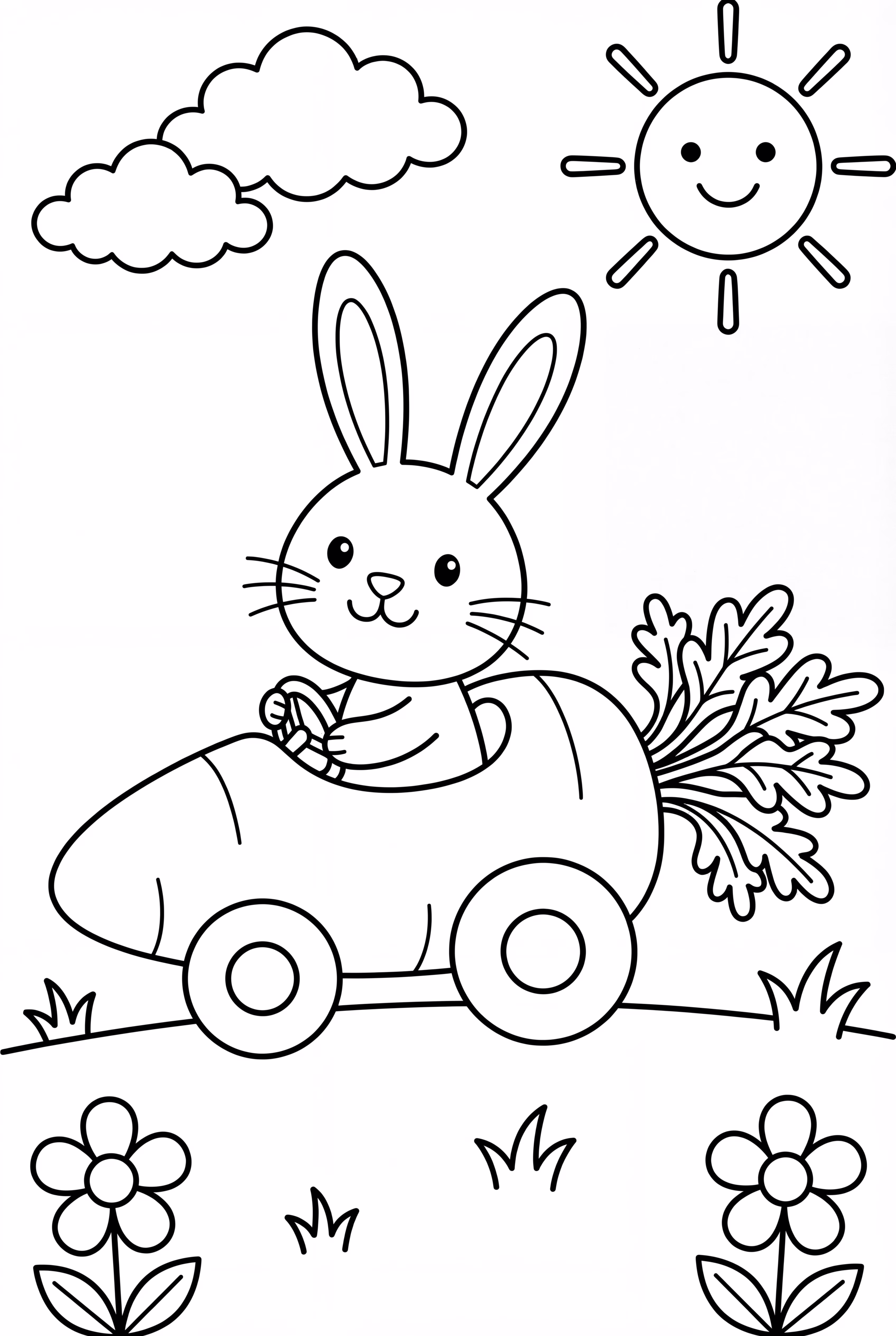 复活节兔子开着胡萝卜车