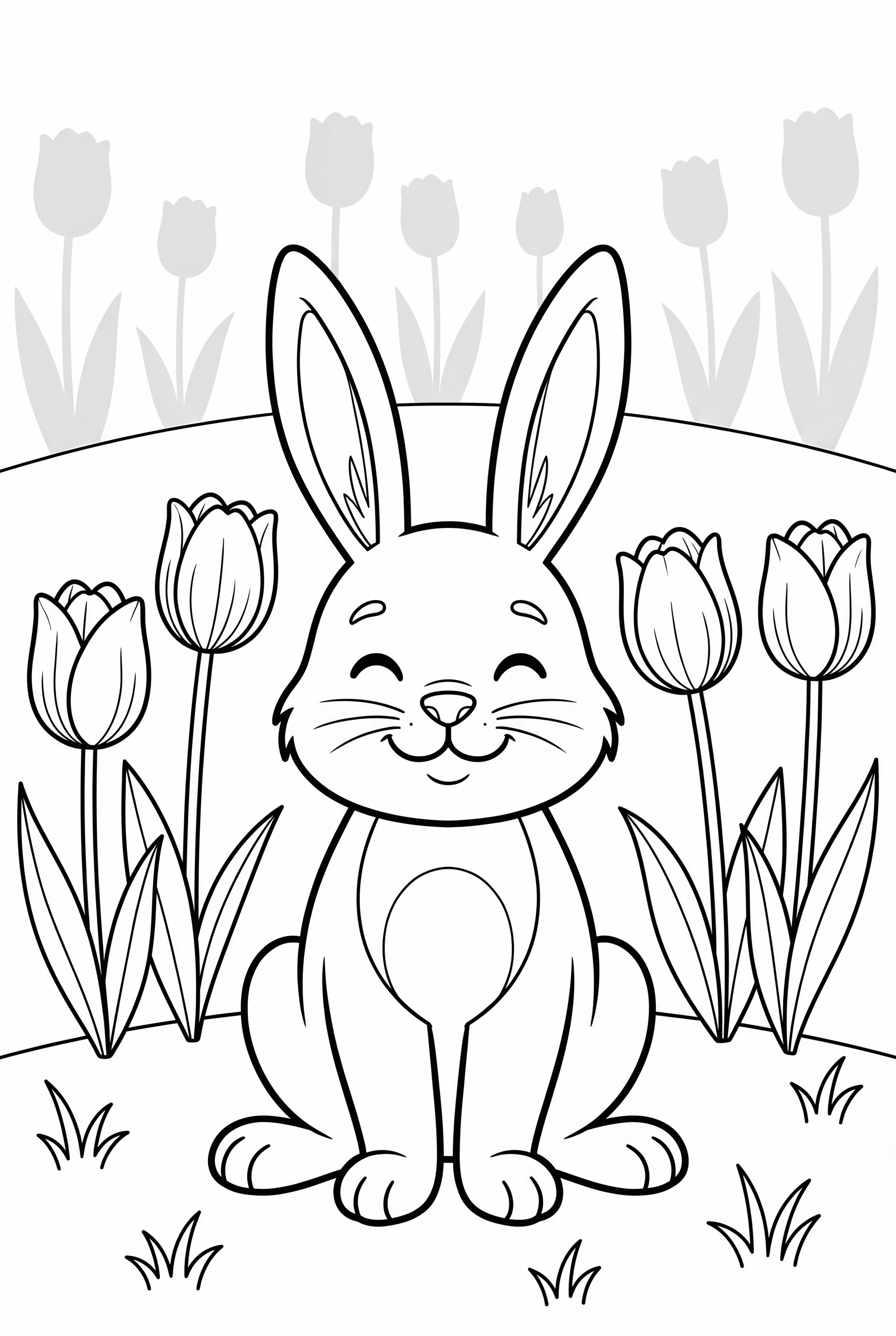 Easter Bunny In A Field Of Tulips