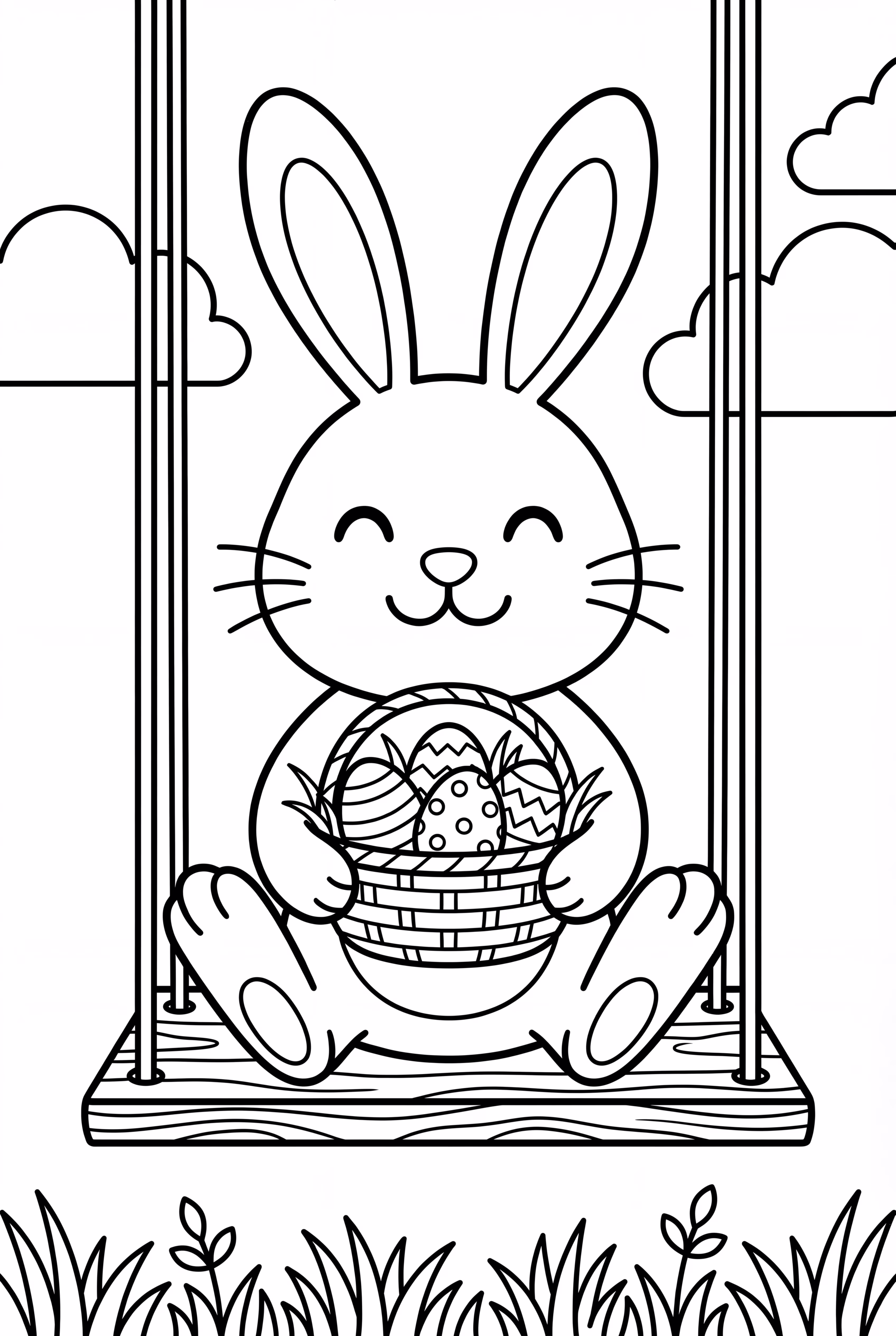 Easter Bunny On A Wooden Swing