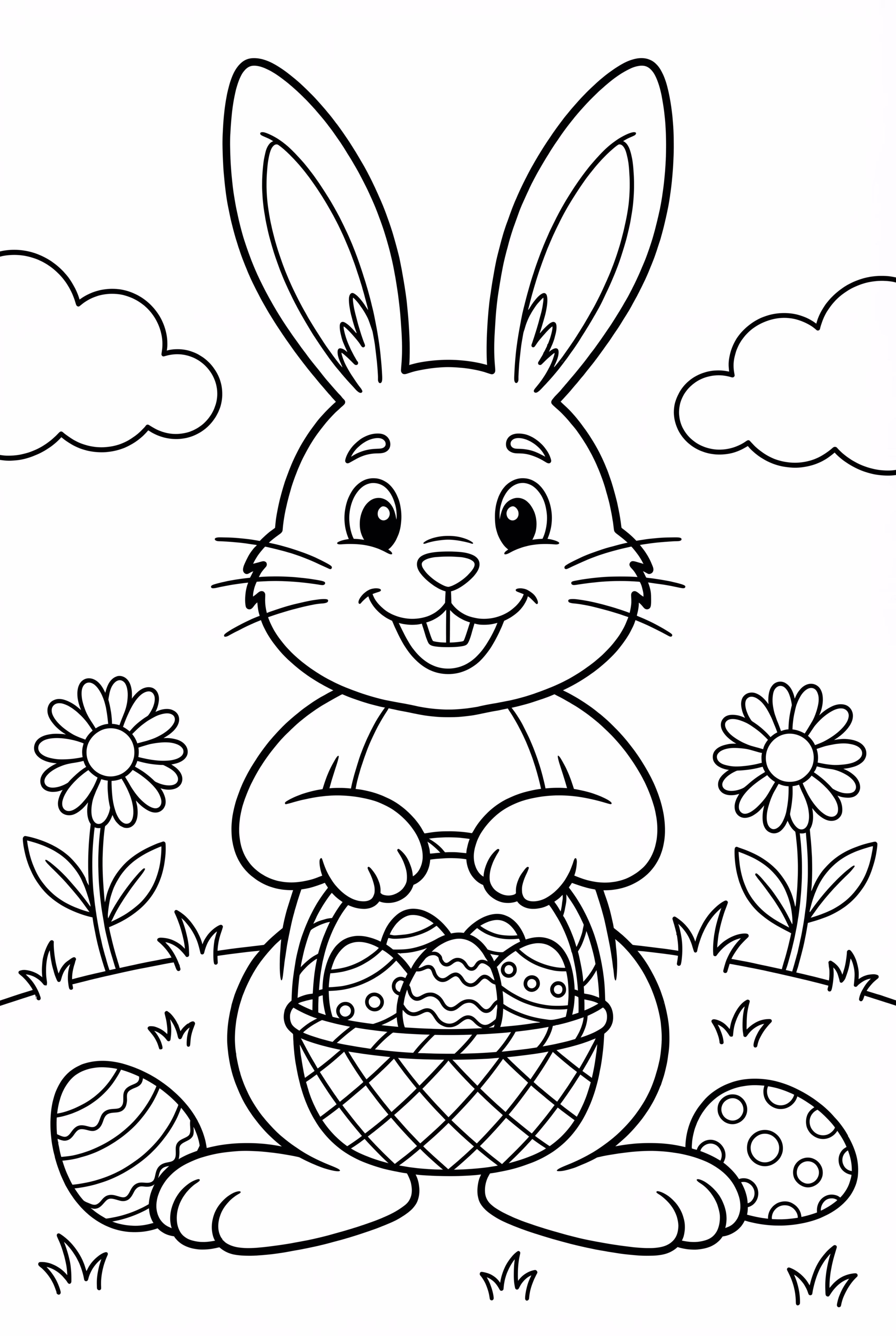 Osterhase mit einem Korb voller Eier