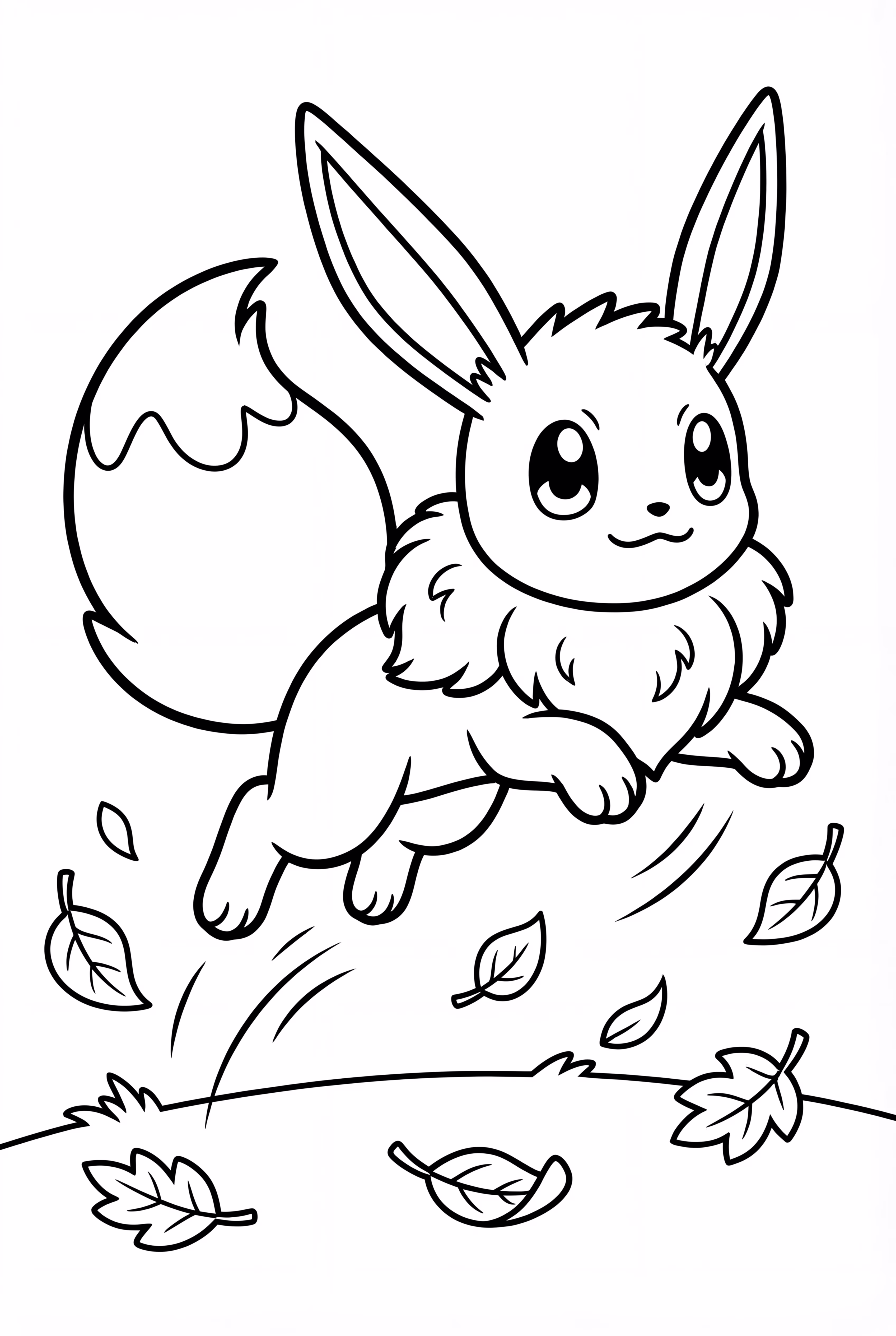 Eevee jugando con hojas de otoño