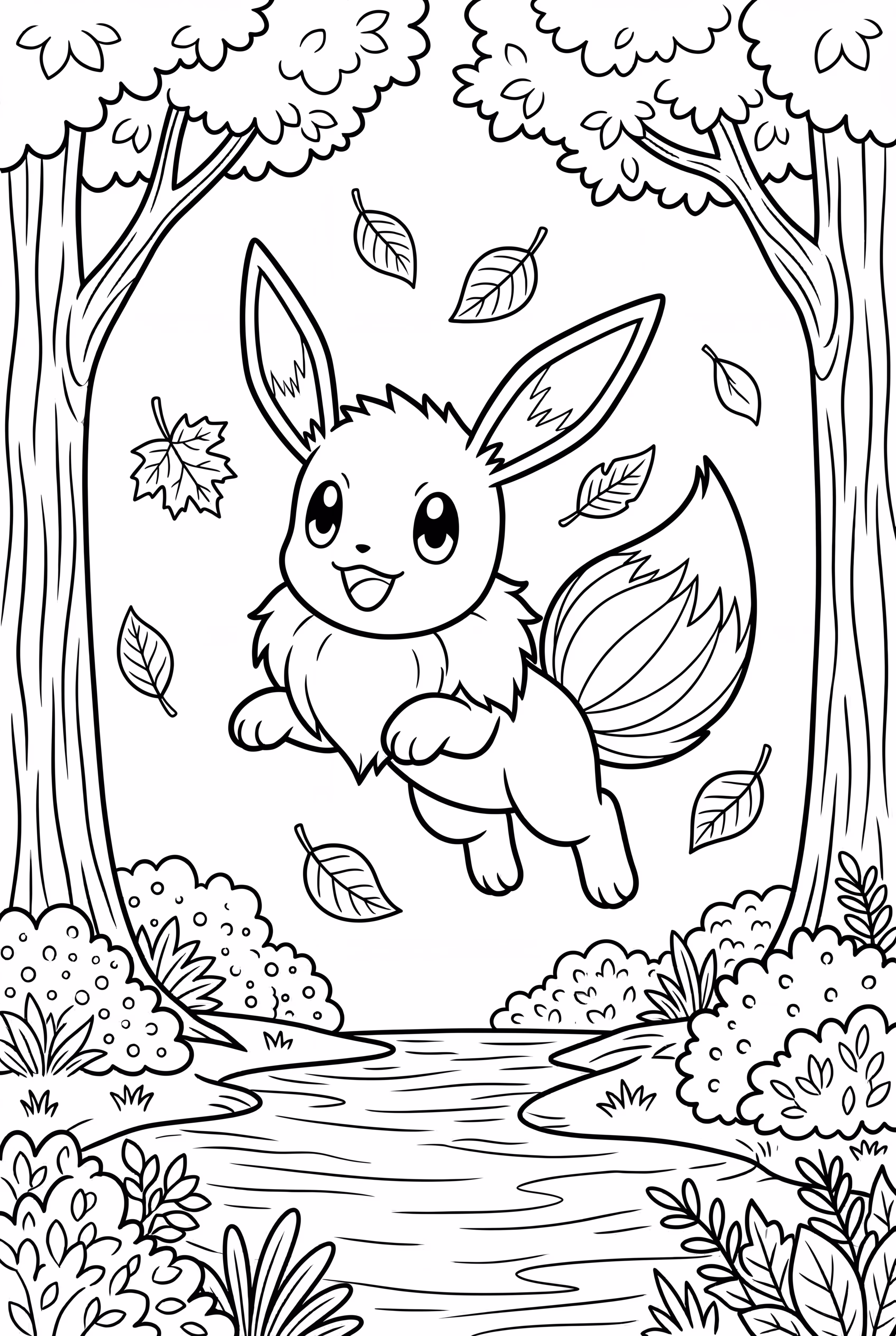 イーブイと秋の葉っぱで遊ぶ