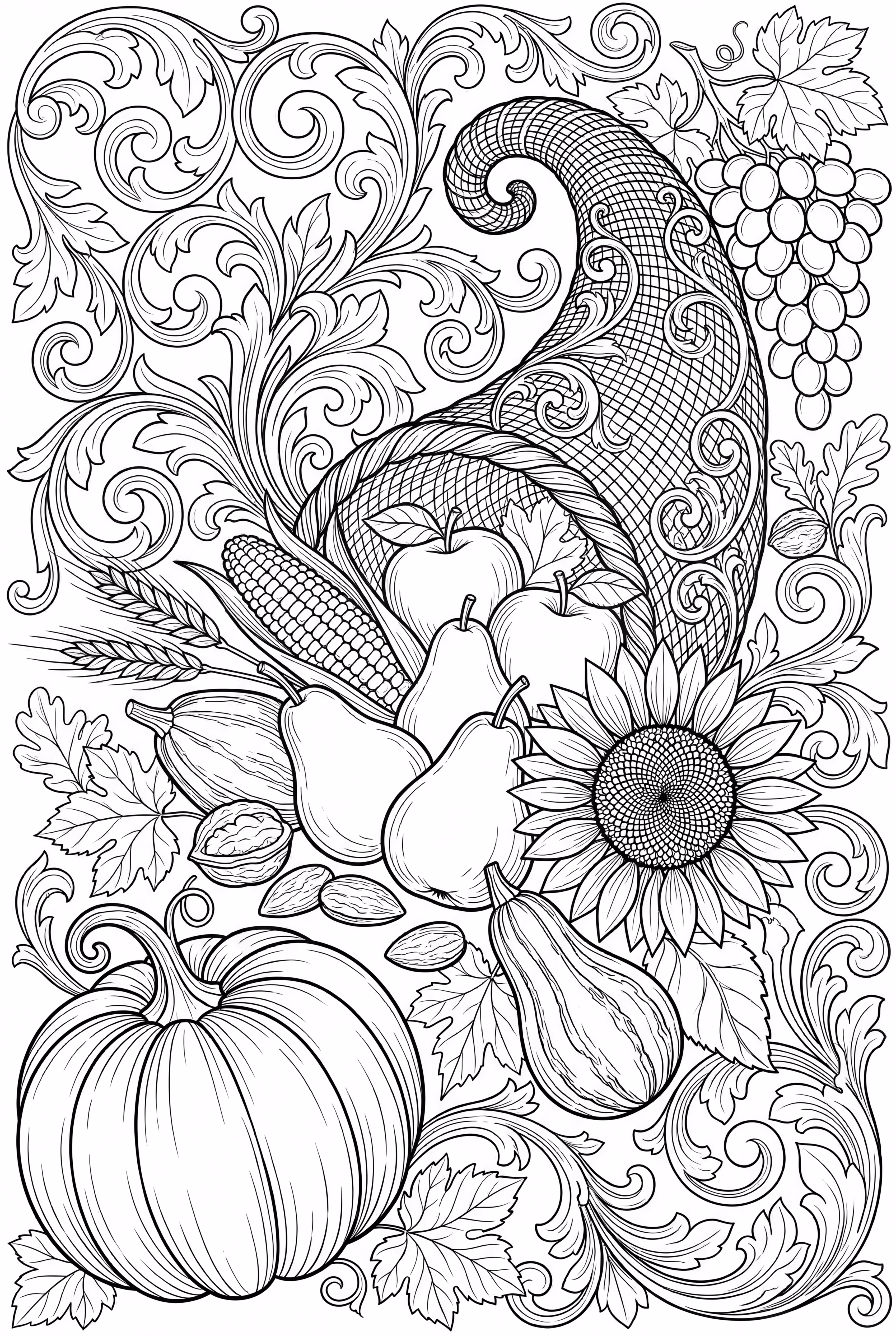 Elaborate Cornucopia Overflowing With A Feast