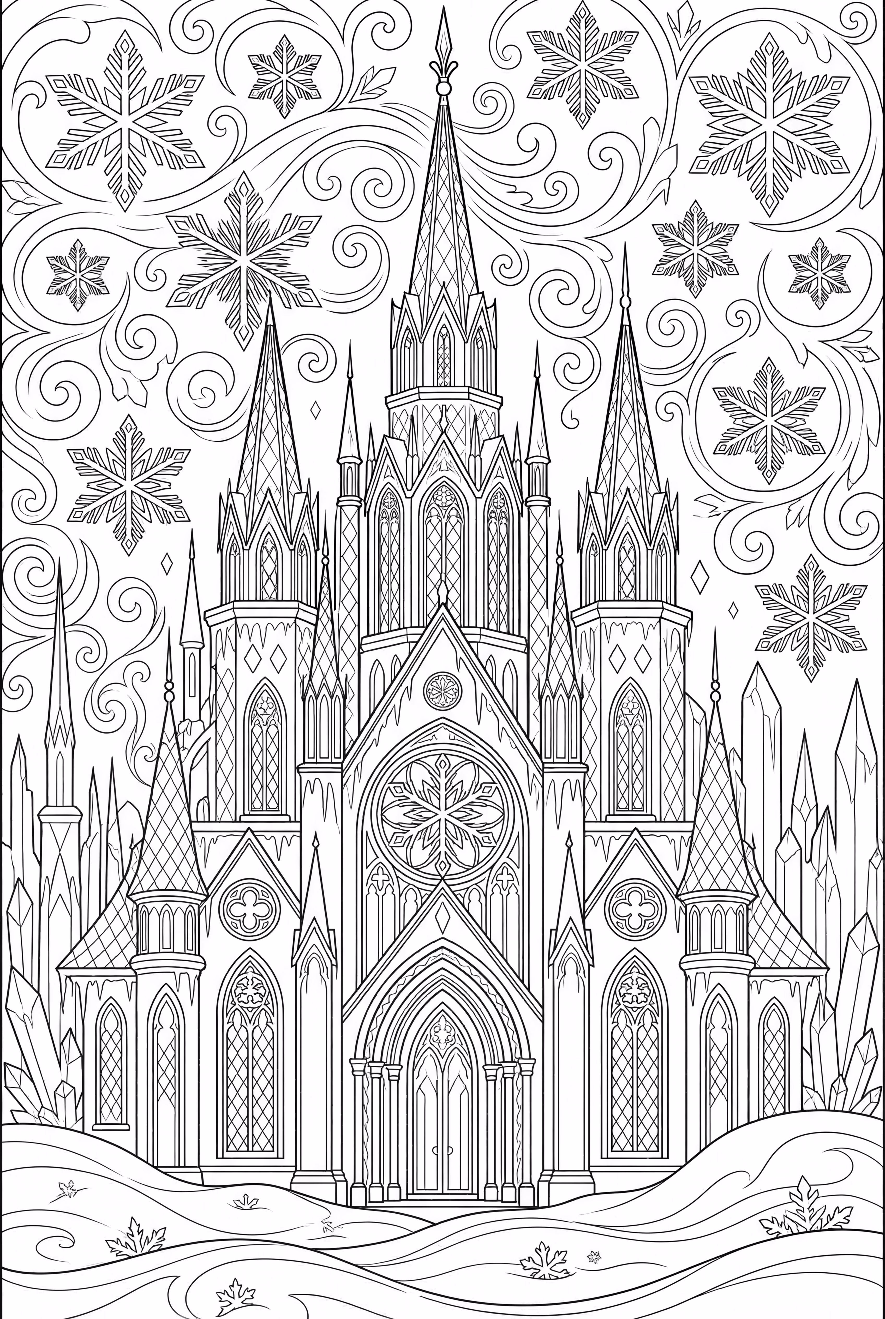 Palais de Glace Élaboré avec des Motifs de Flocons de Neige