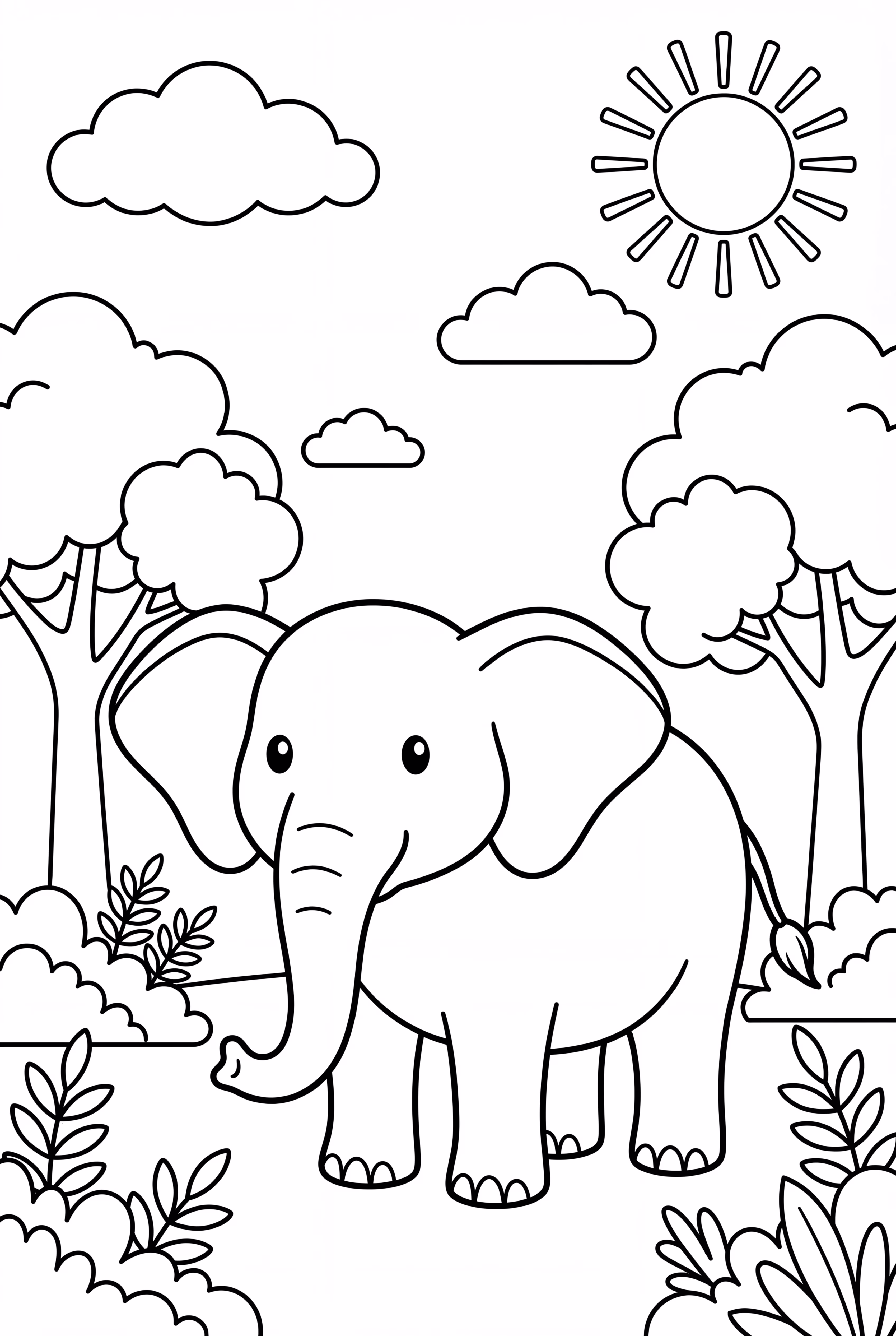 Elephant in Jungle Scene
