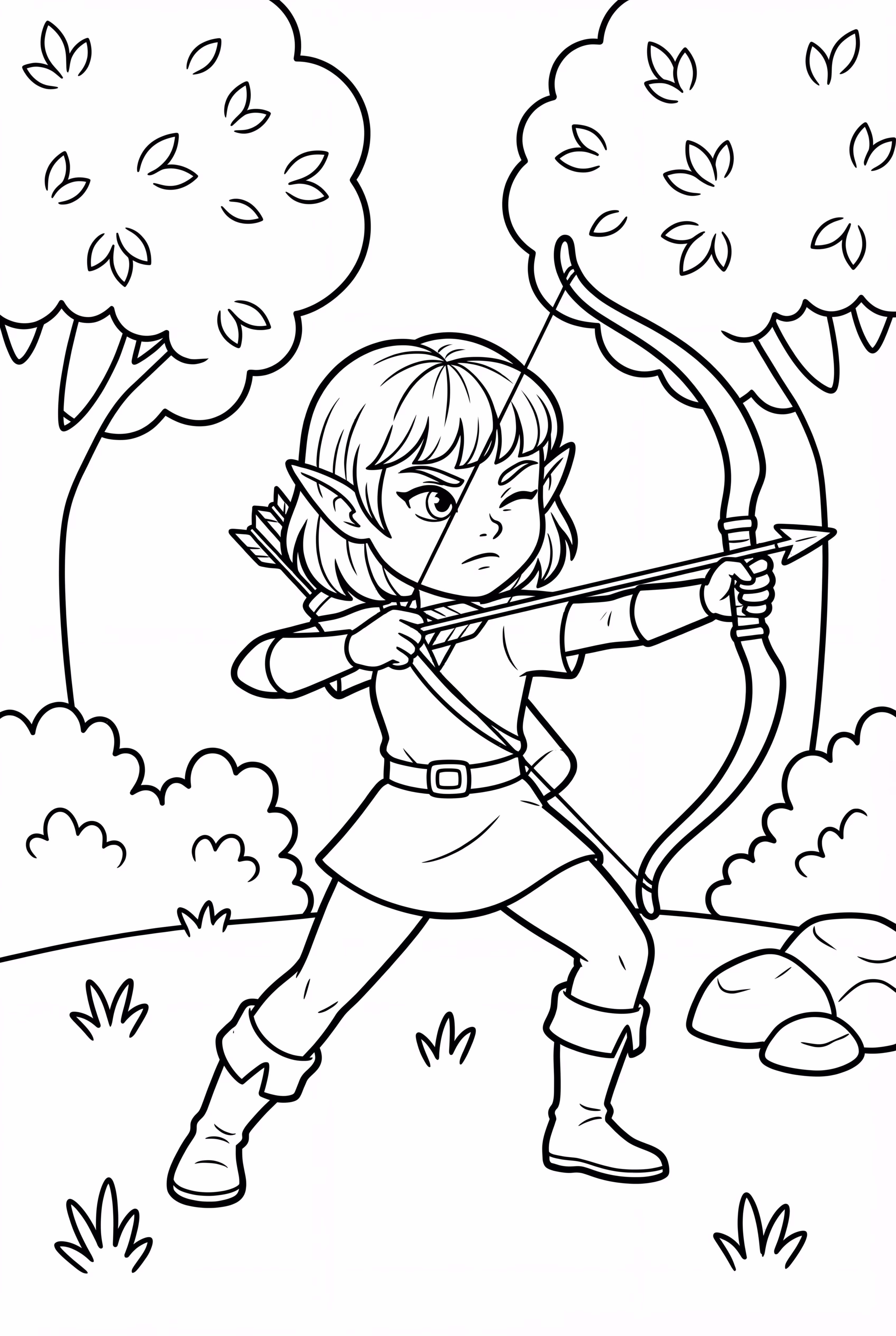 Elf Archer Aiming a Bow