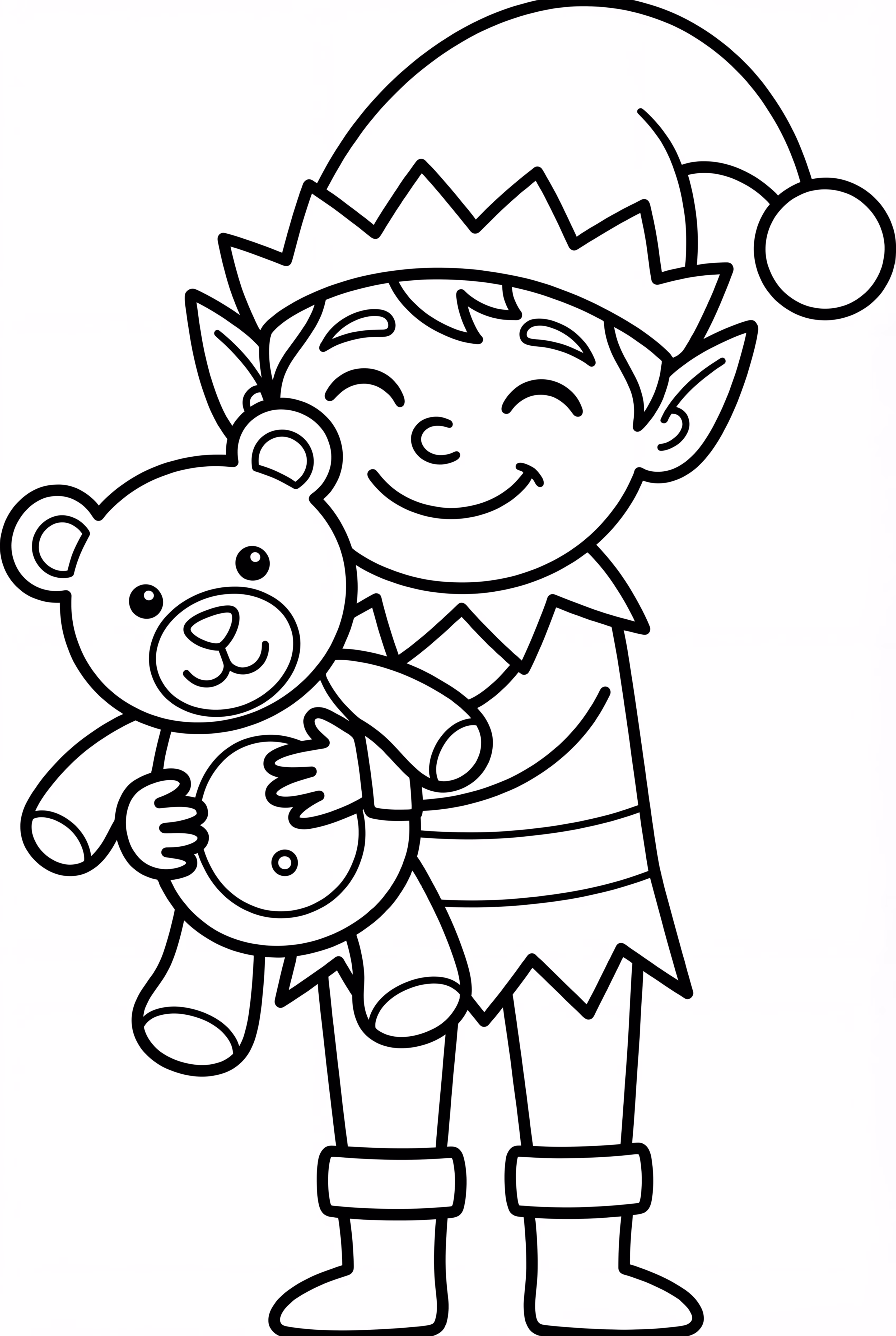 Elf Hugging a Teddy Bear