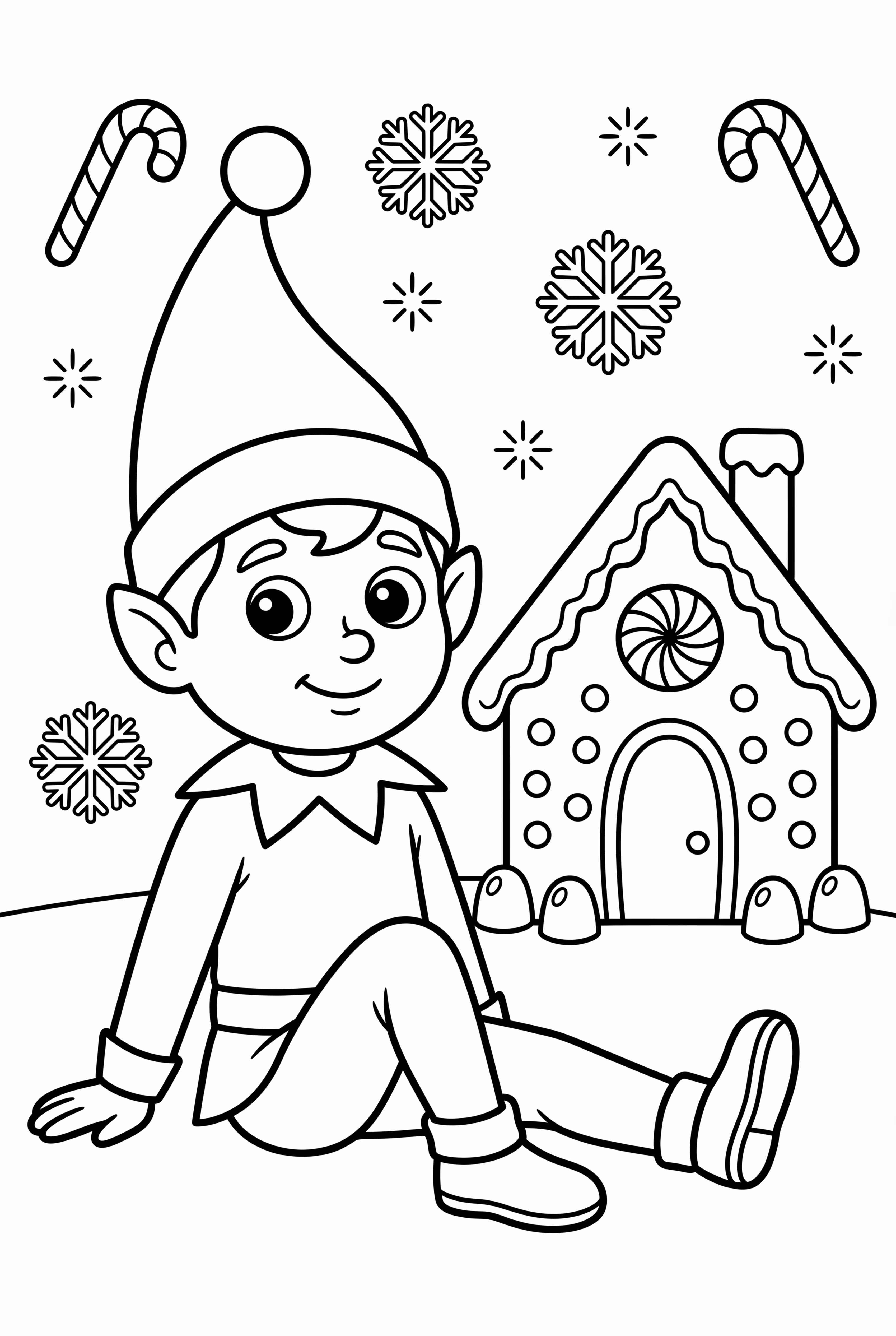 Elf On The Shelf Beside A Gingerbread House