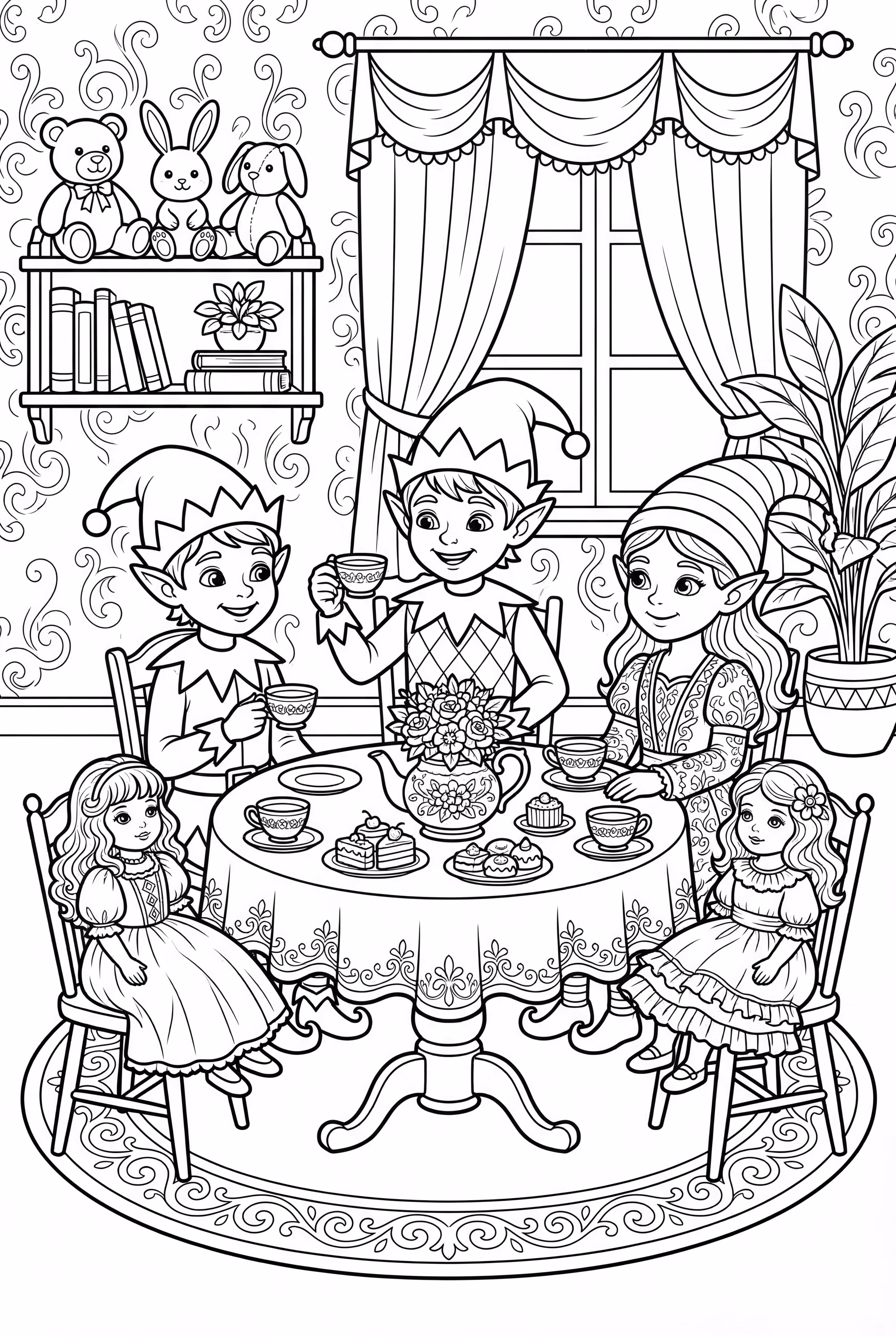 Elf On The Shelf Having A Tea Party With Dolls