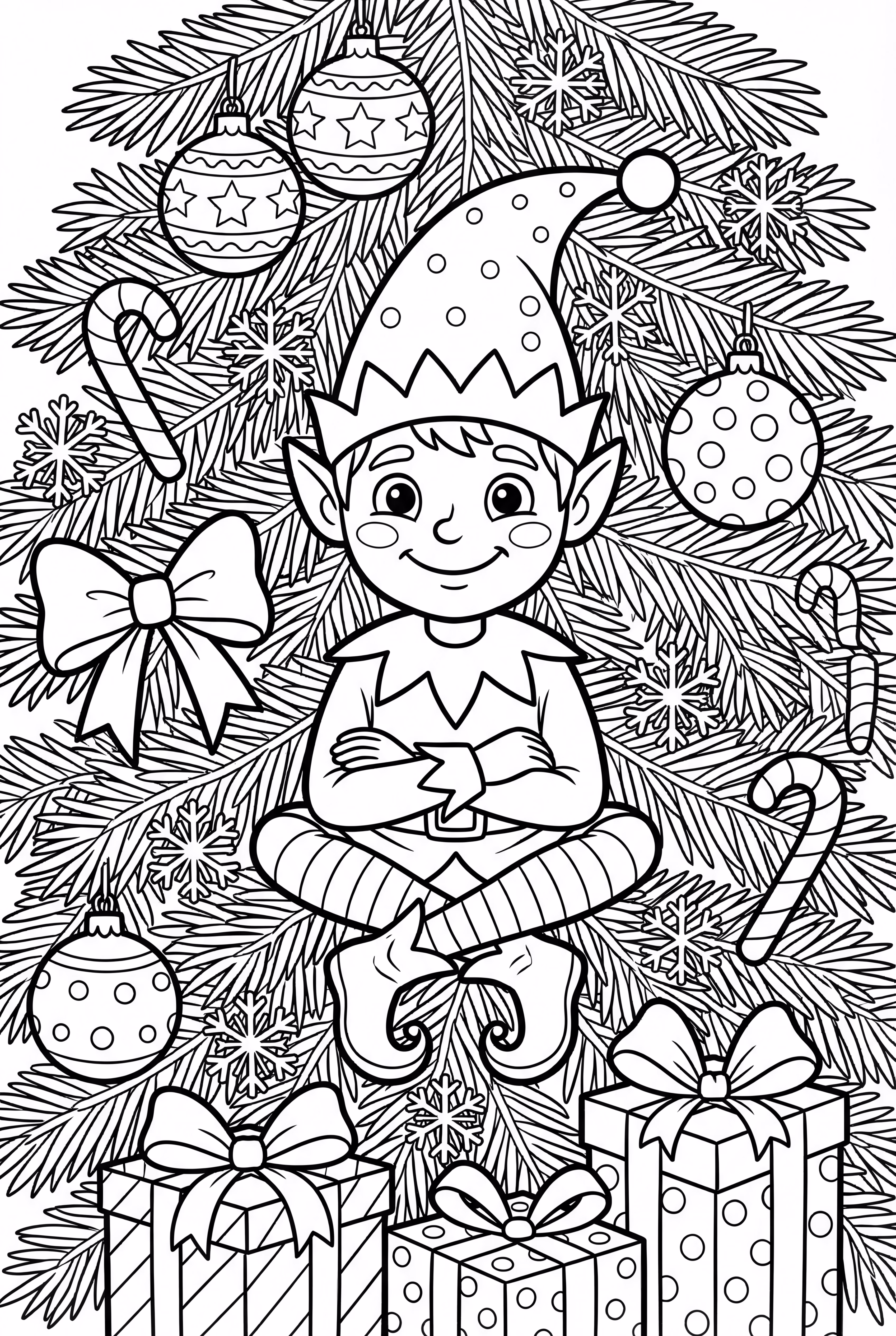 躲藏在装饰圣诞树里的小精灵