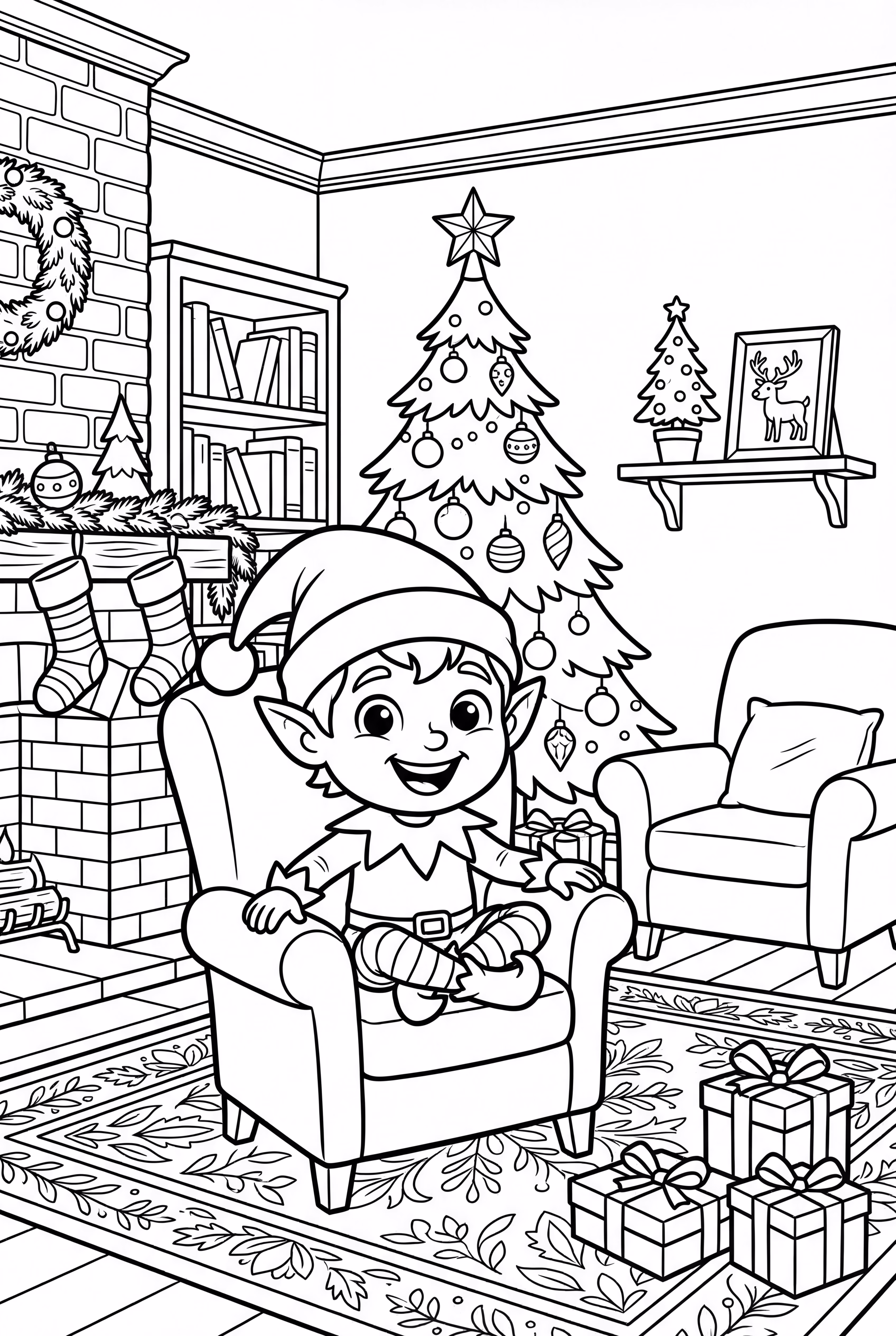 아늑한 거실 장면 속 선반 위 요정