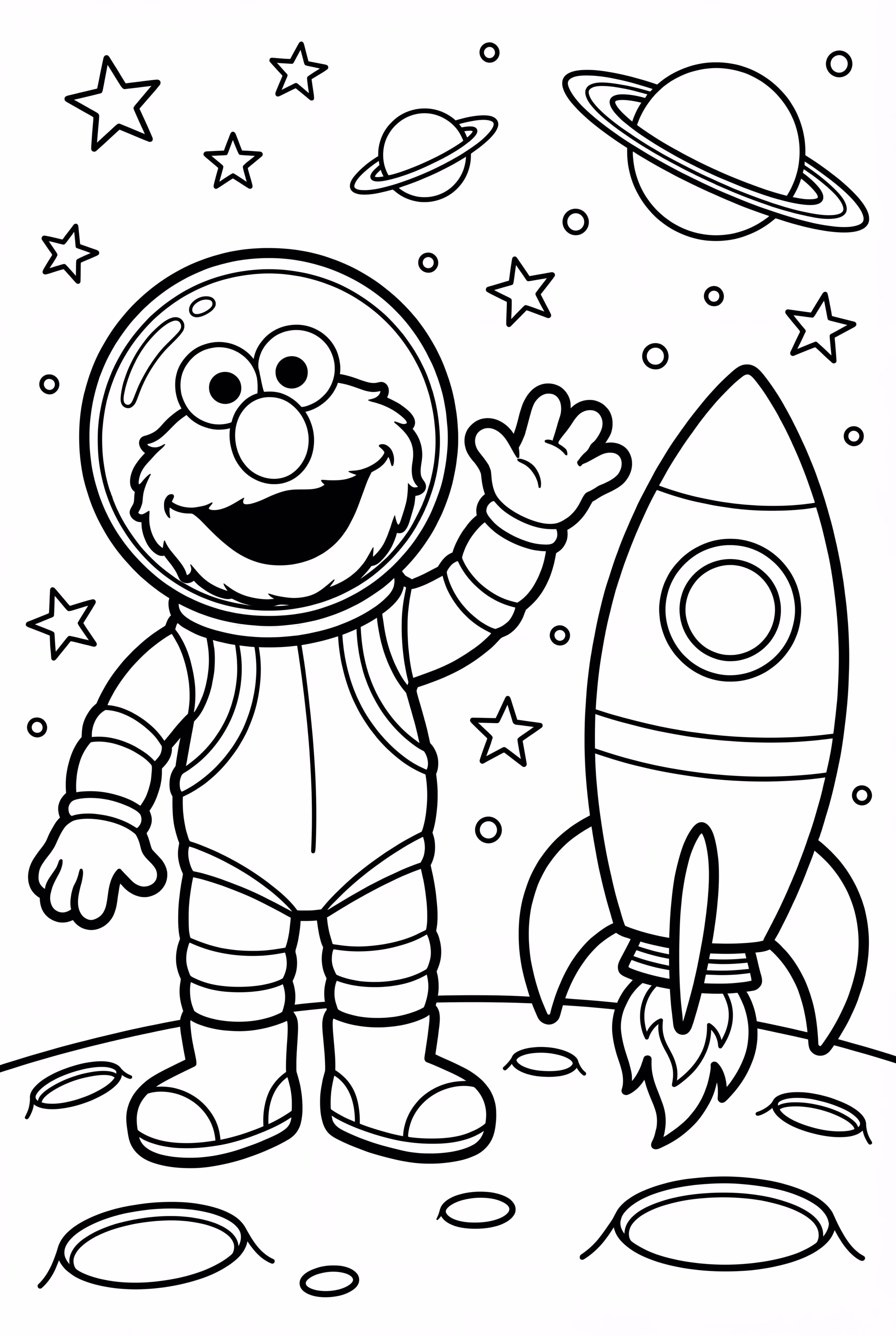 Elmo Exploring Space With Rocket