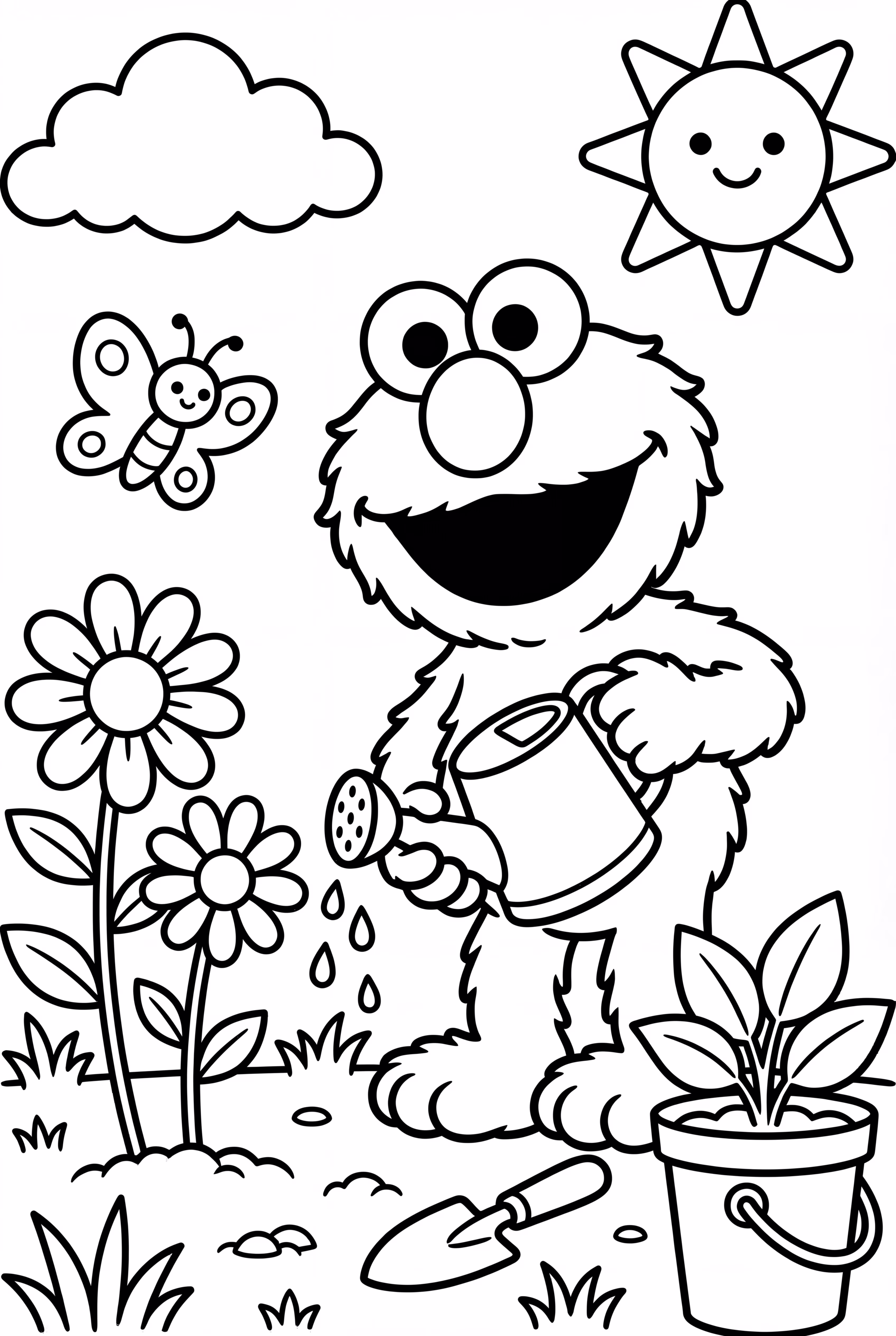 Elmo Gardening With Watering Can