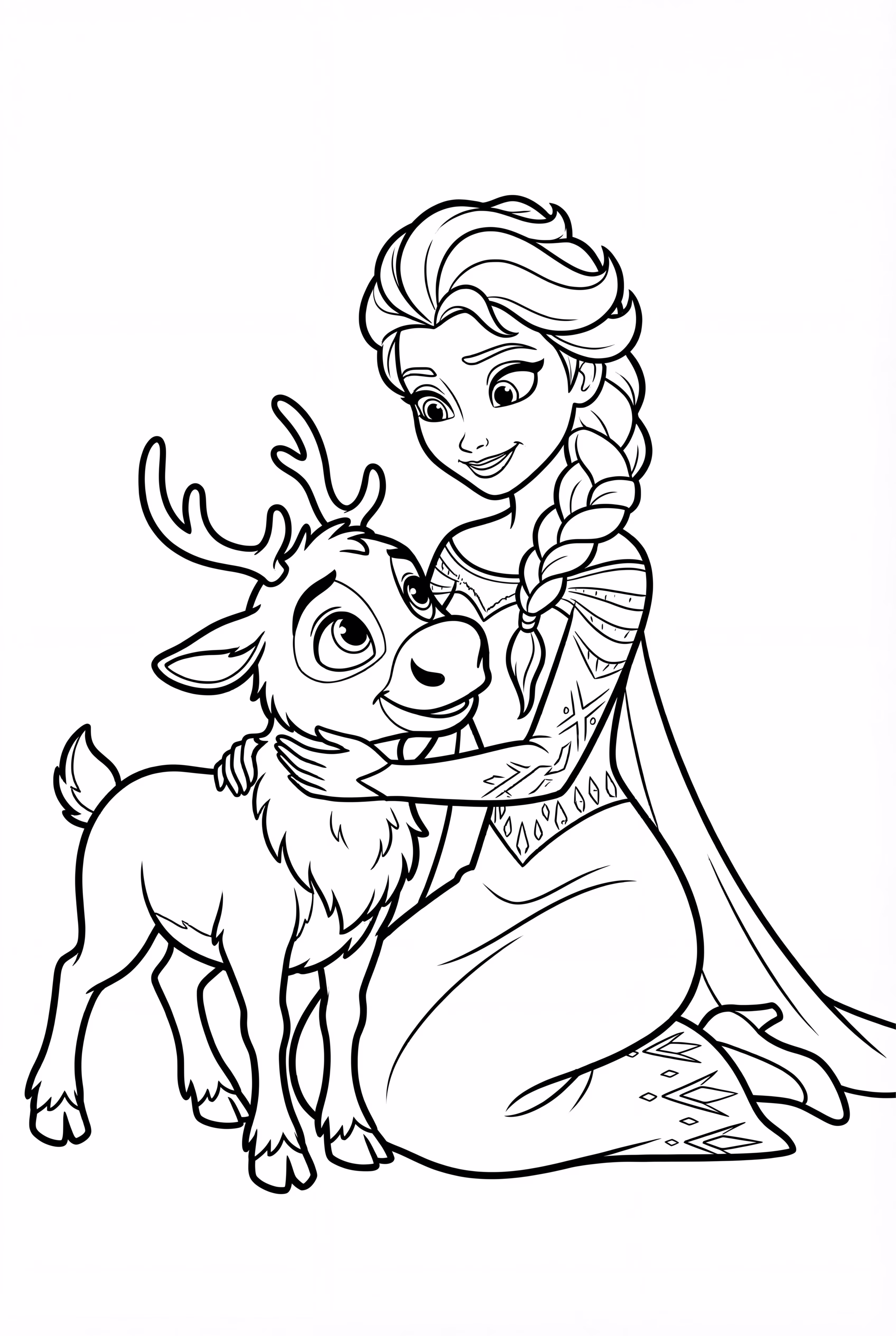 Elsa étreignant un bébé renne