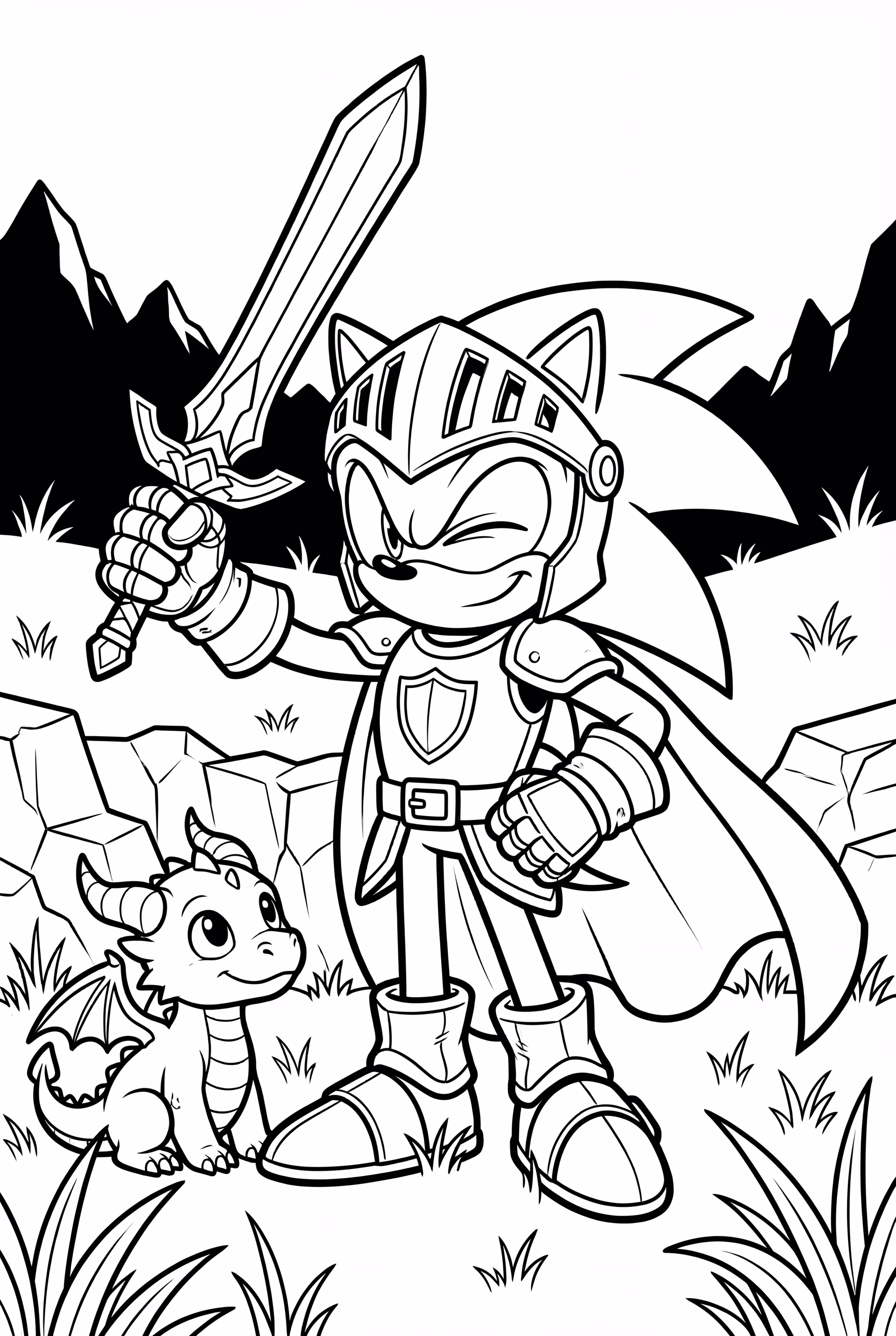 excalibur sonic battling a dragon with his sword