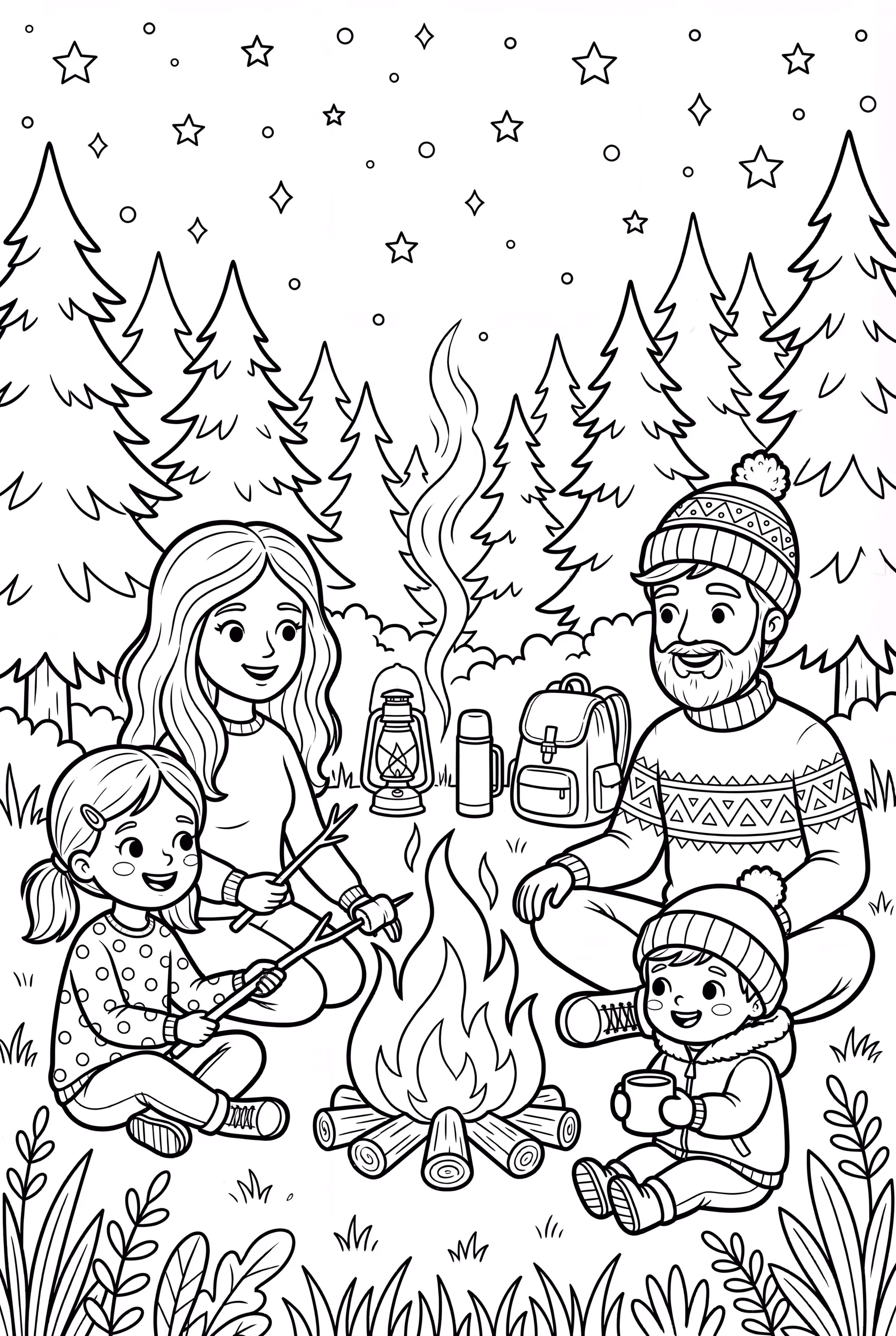 Family Around Campfire