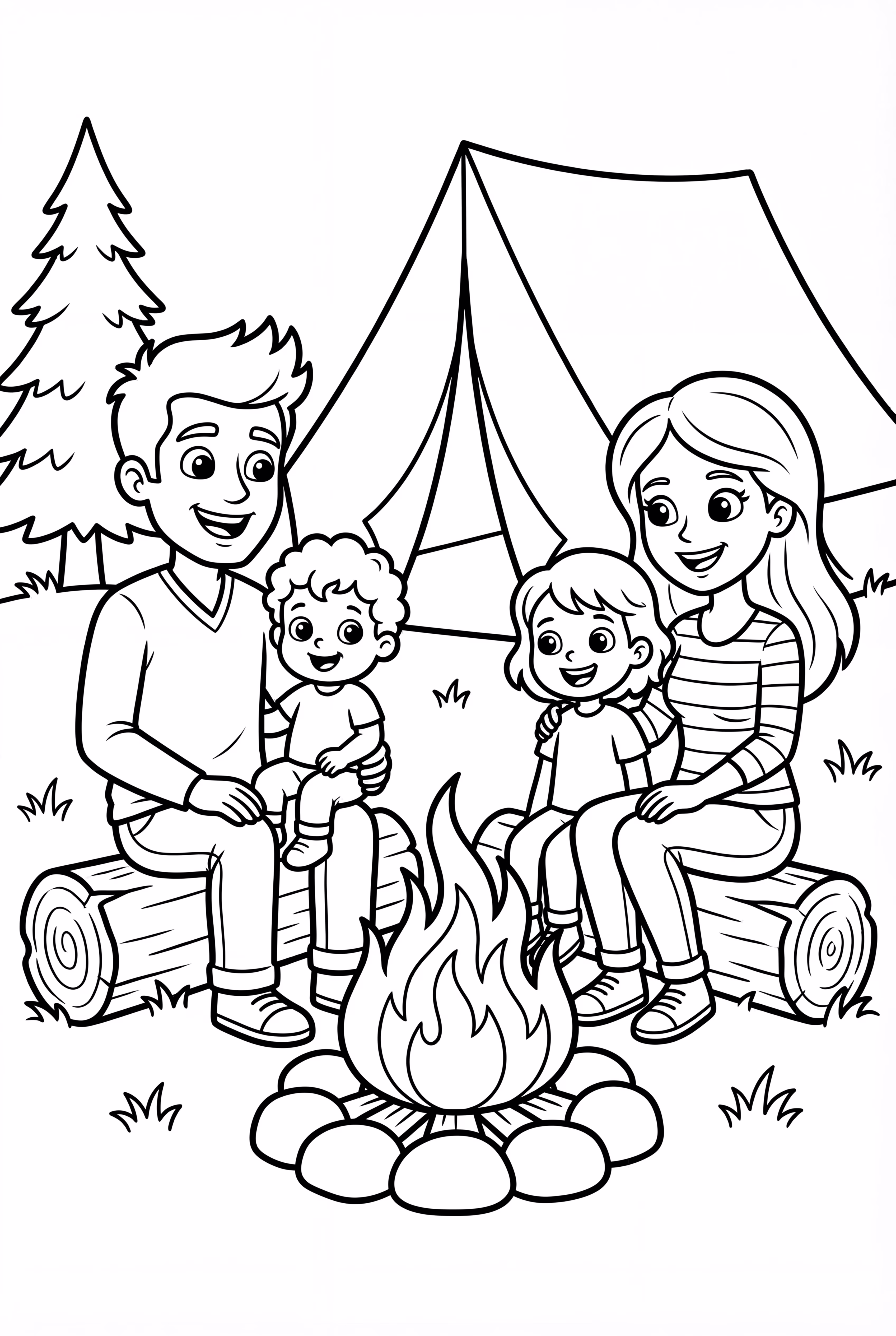 Family Around Campfire
