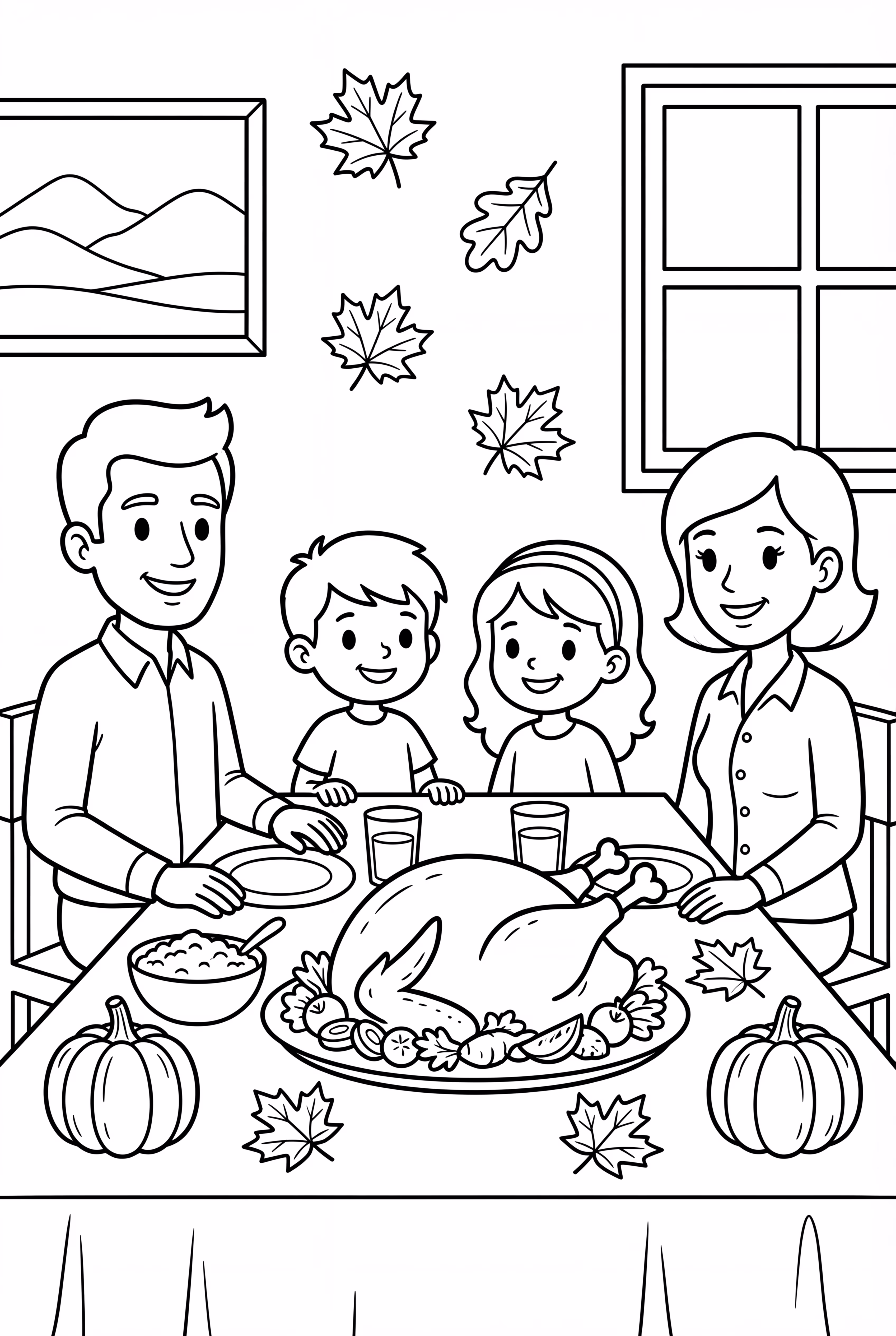 추수감사절 식탁에 모인 가족