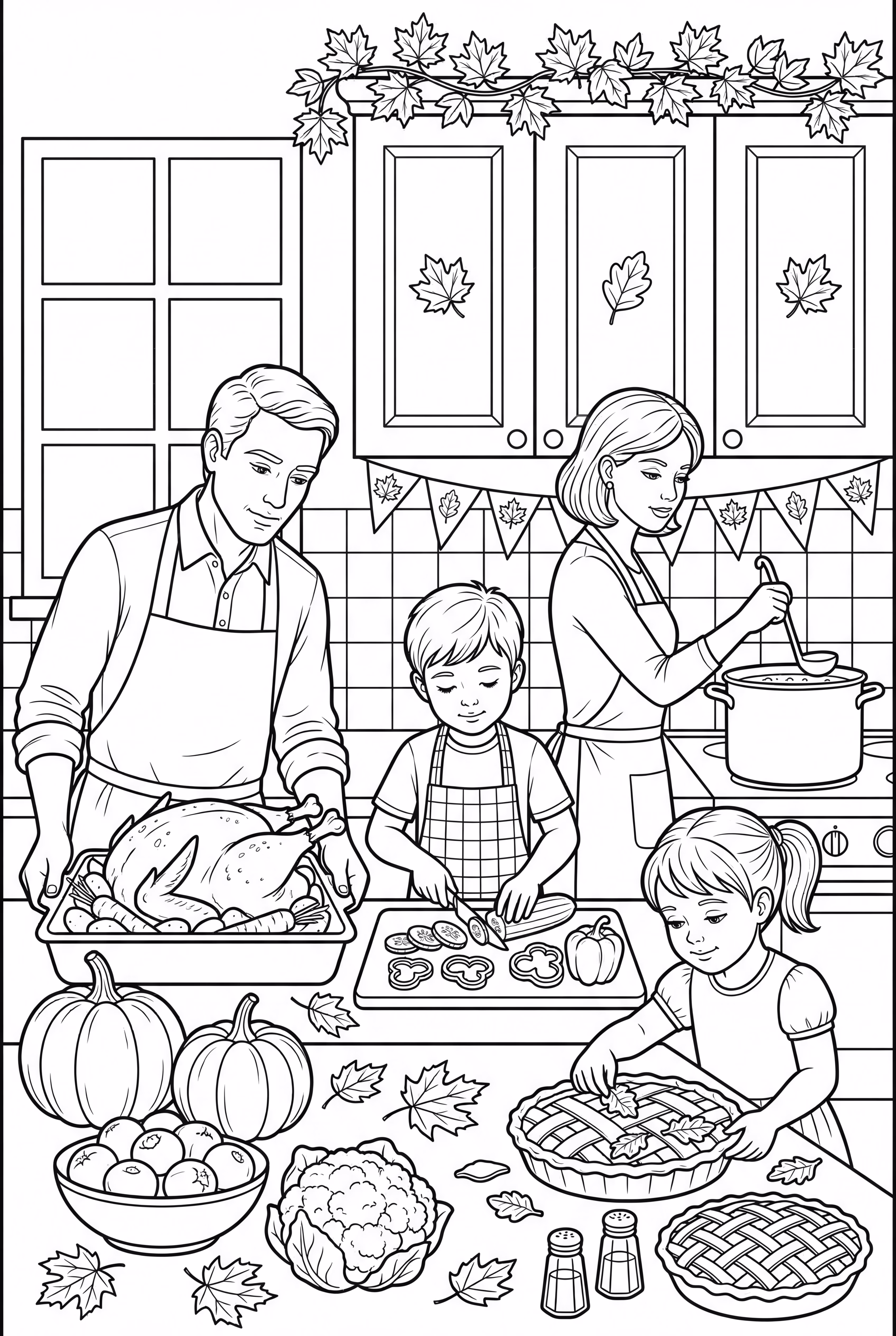 全家一起准备感恩节大餐