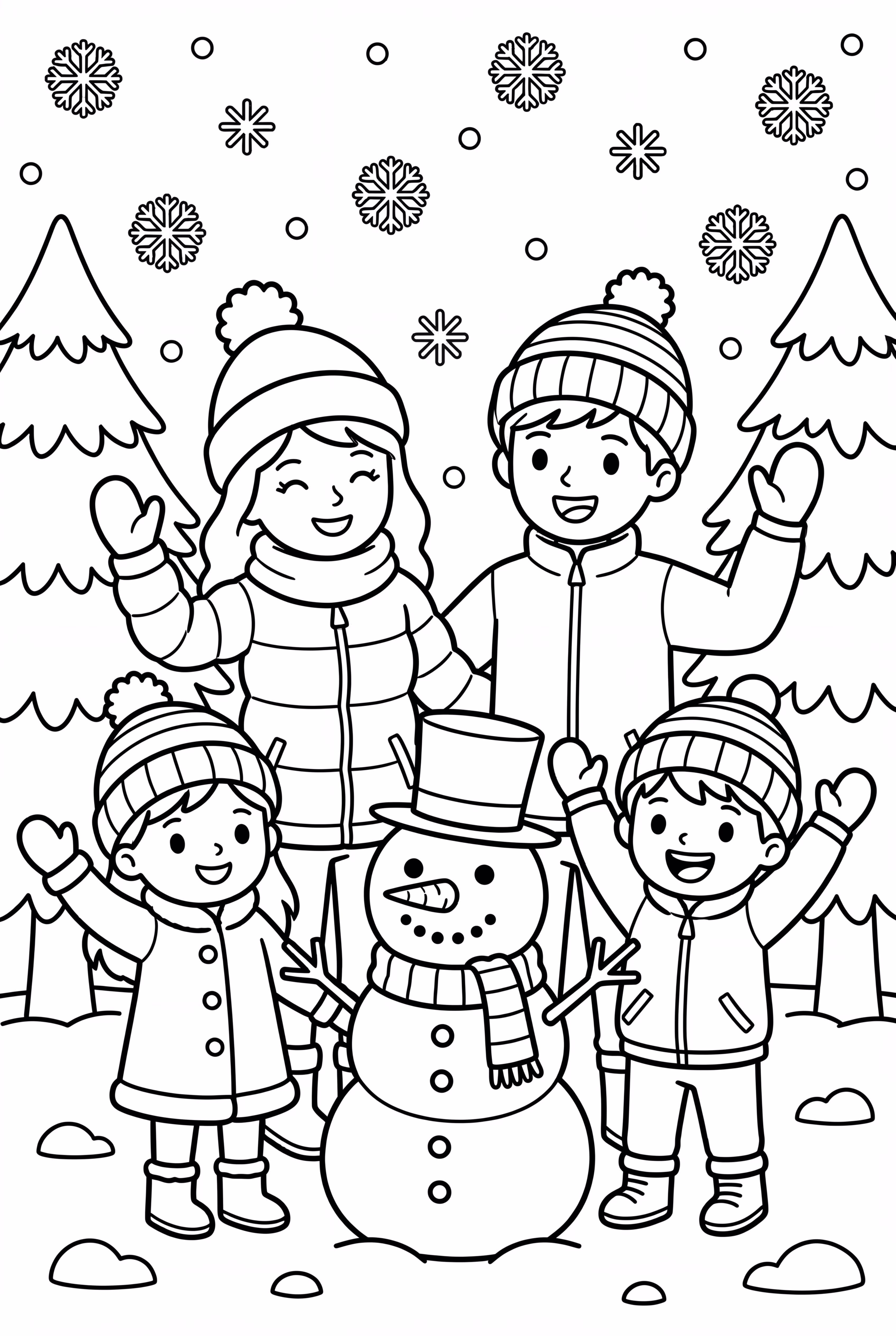 겨울날을 즐기는 가족